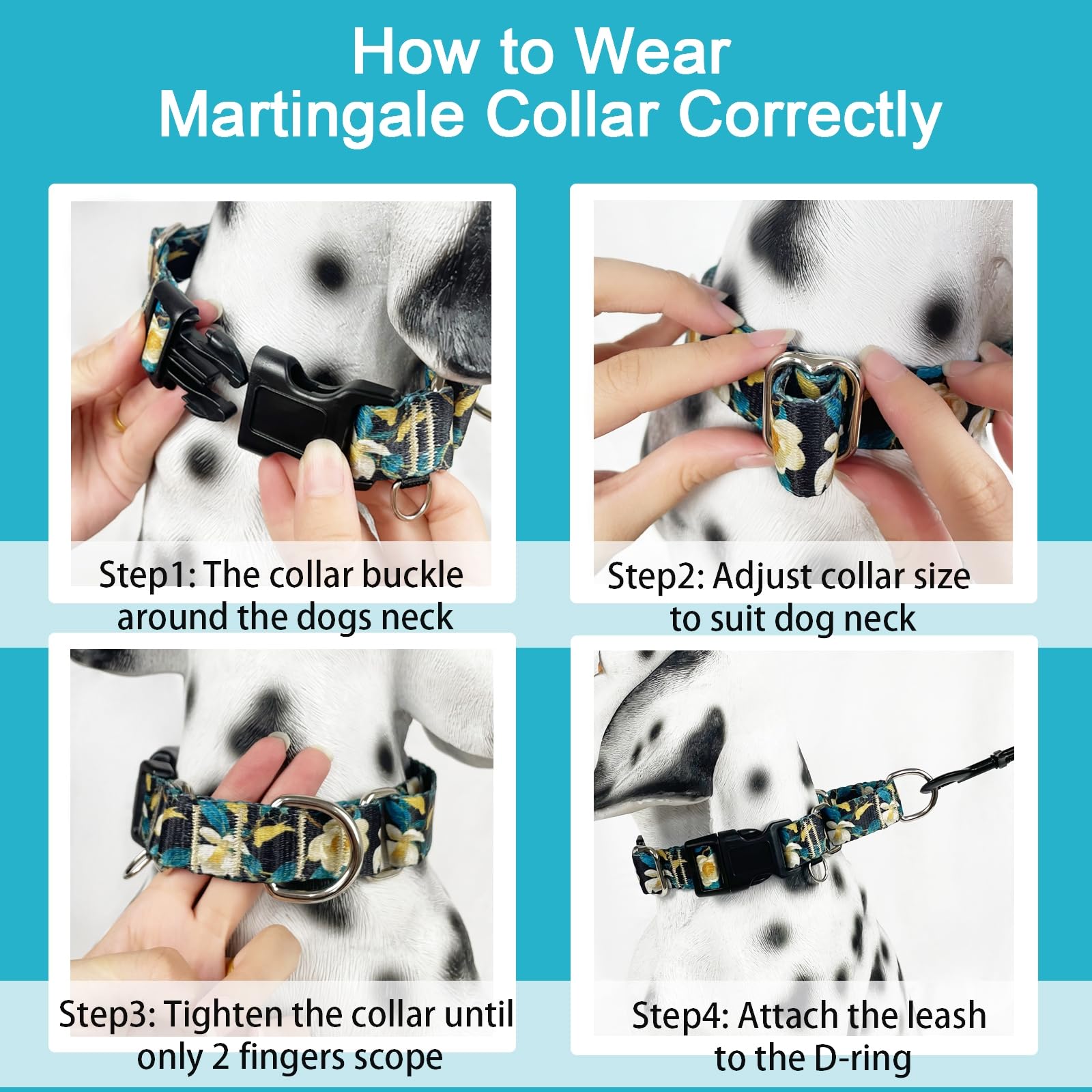 Fidohug Martingale Collar for Dogs with Buckle Pretty Cute Floral Nylon Dog Collars for Medium Dogs (Luxury Golden Flowers, Medi