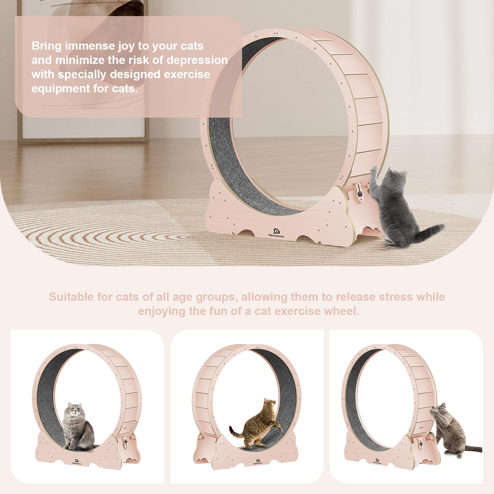 Naviconvex Cat Wheel, 47'' Xl Large Cats Exercise Running Wheel, Cat Treadmill For Indoor Cats, Pink