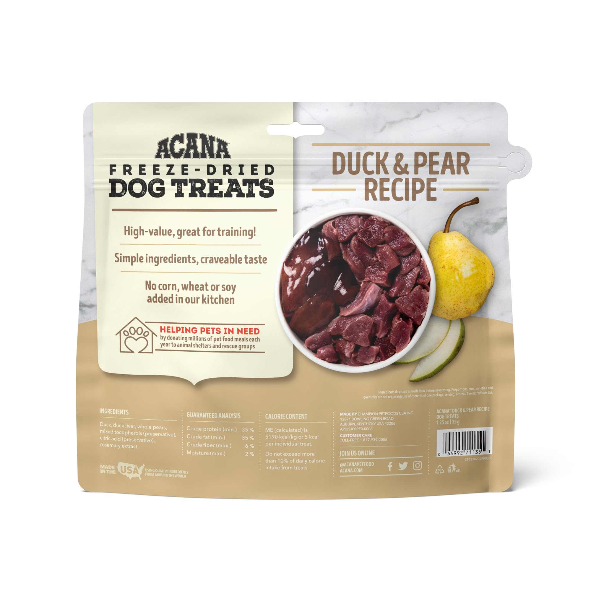 ACANA Singles Freeze Dried Dog Treats, Limited Ingredient Grain Free Duck & Pear Recipe, 1.25oz