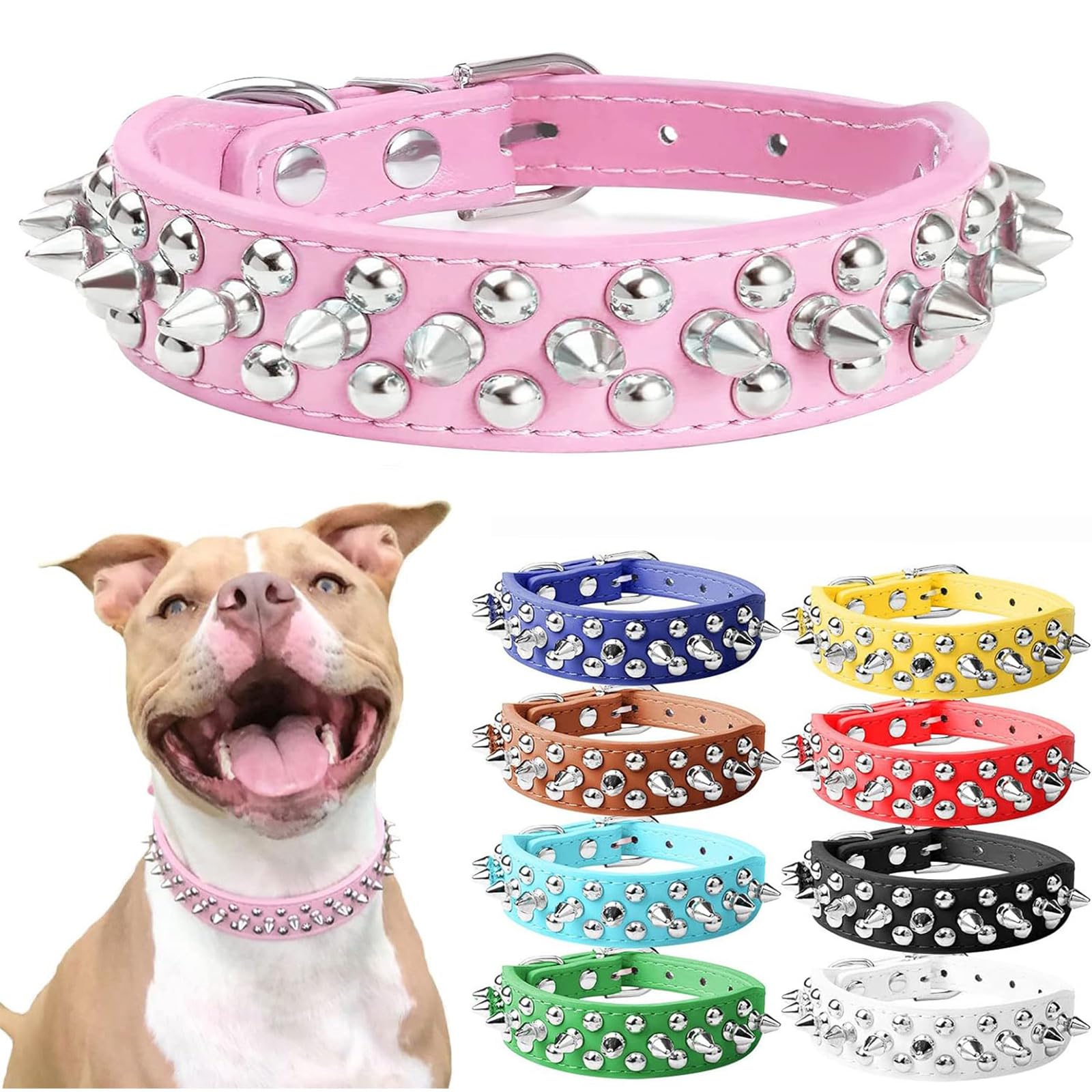 Doggyzstyle Spiked Dog Cat Collar Female Pink Soft Leather Spike Puppy Collars Adjustable Mushroom Anti Bite Studded Small Dog Collars For Chihuahua Yorkshire Shihztu Poodle Pit Bull Pup (Pink,S)