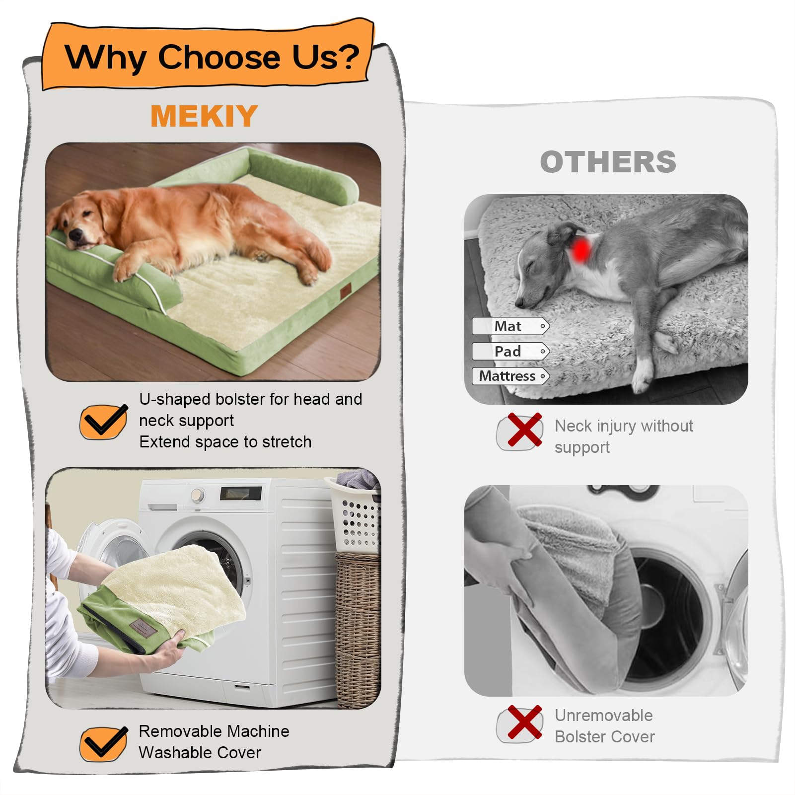 Large Dog Bed Orthopedic Washable - Beds Bolster - Extra Large Big Dogs - Memory Foam Couch Sofa - Waterproof With Removable Cov