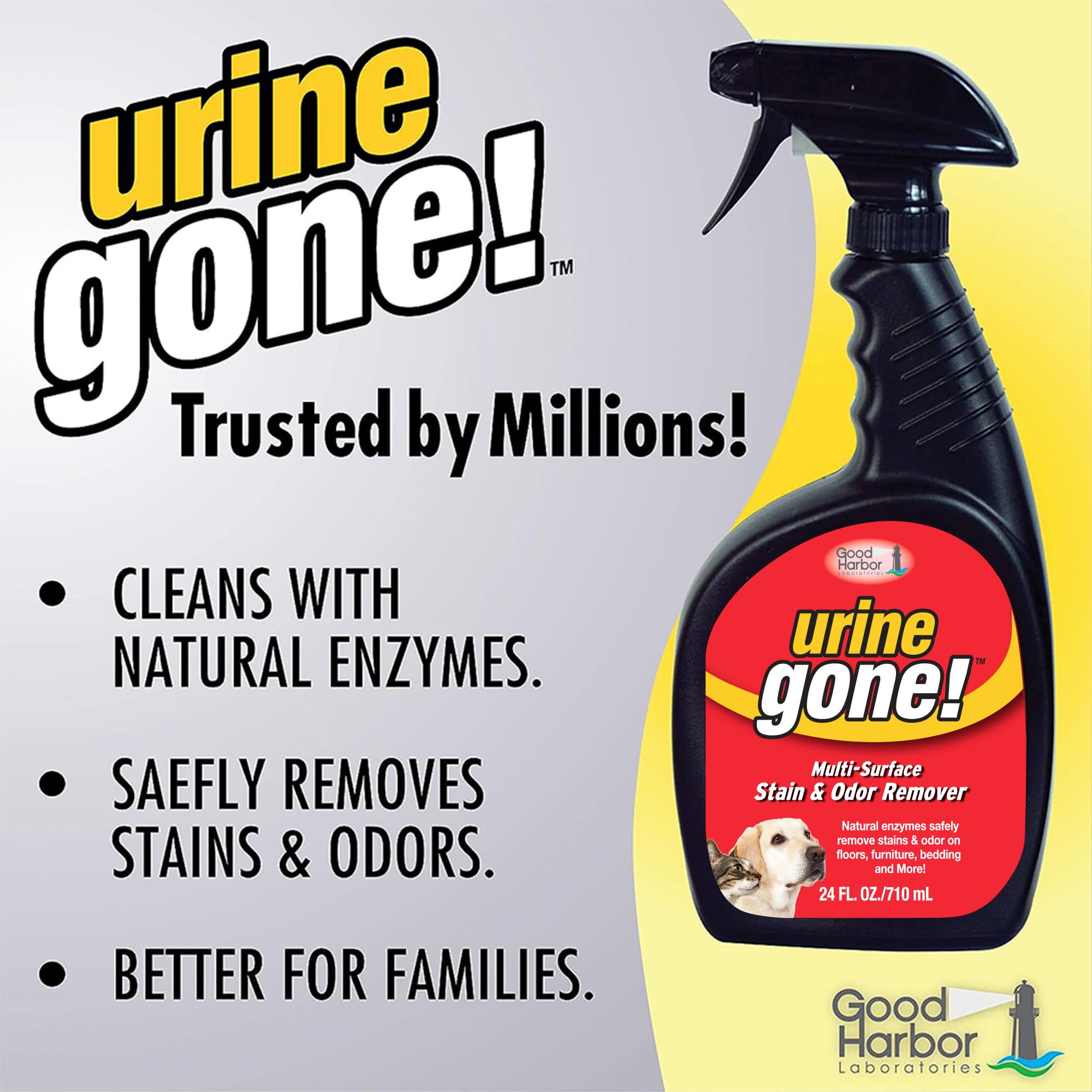 Urine Gone Stain & Odor Eliminator: Professional Strength Fast Acting, Enzyme Based Home Cleaning Solution for Carpet, Stain Rem