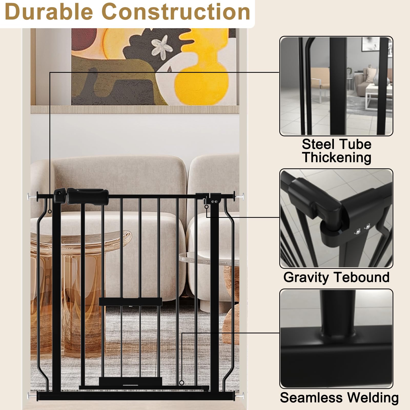 Foreng Extra Wide Dog Gates for Doorways 62.2-71.65 Extra Wide Dog Gate with Door,Baby Gate with Cat Door Pressure Mounted Pet G