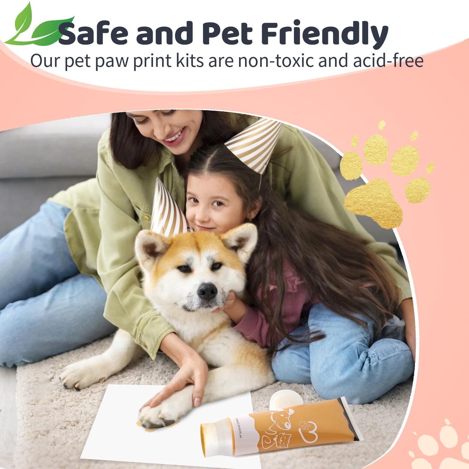 Nabance 2.54 Fl Oz Gold Pet Paw Print Friendly Ink Paint, Dog Cat Paw Print Safe Ink, Non-Toxic Acid-Free, Safe Gentle For Home