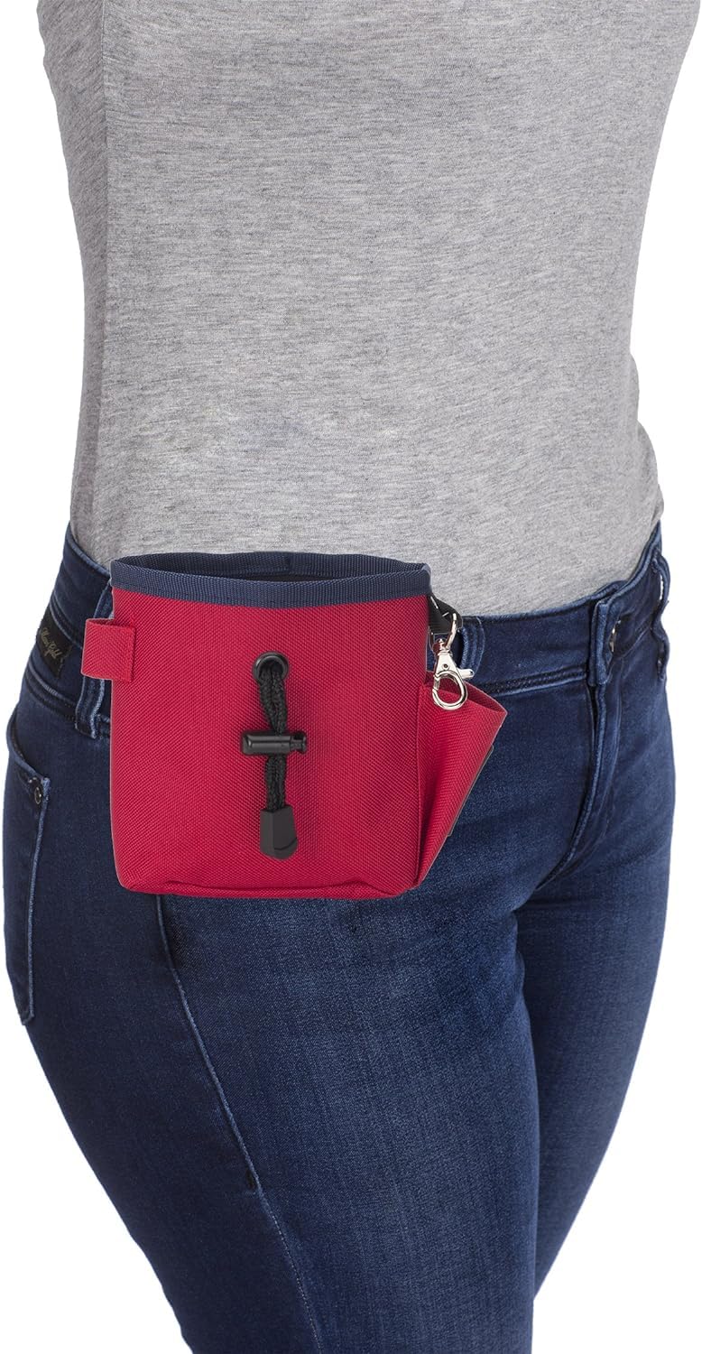 Company of Animals Treat Bag, Red, Zipped Pockets & Drawstring, Clips on Belt, Waistband or Pocket, Waterproof Treats Pouch, Ide