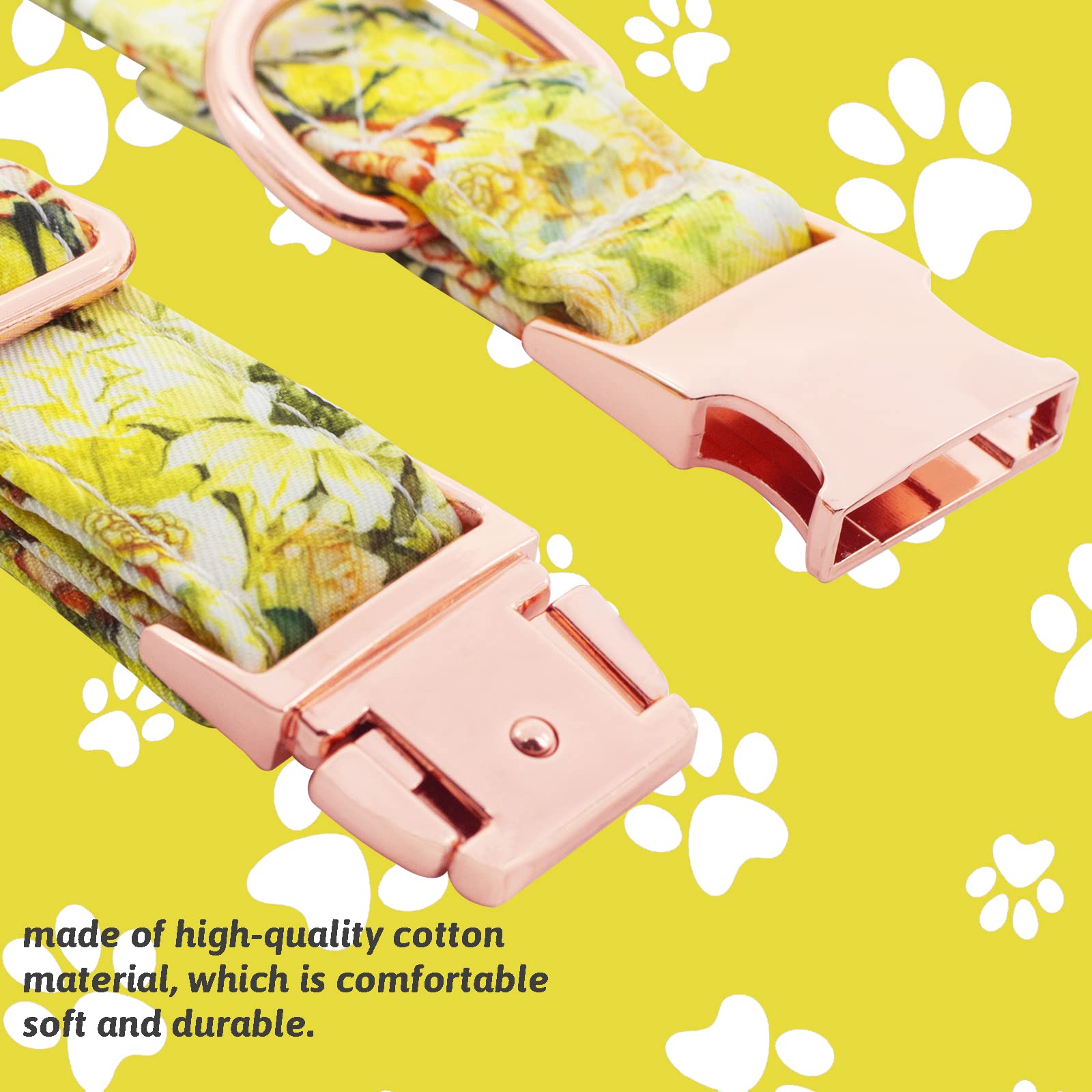HSIGIO Dog Collar and Leash Set Girls Adjustable Puppy Collars with Floral Bow Tie for Small Medium Large Female Dogs, Yellow Ro