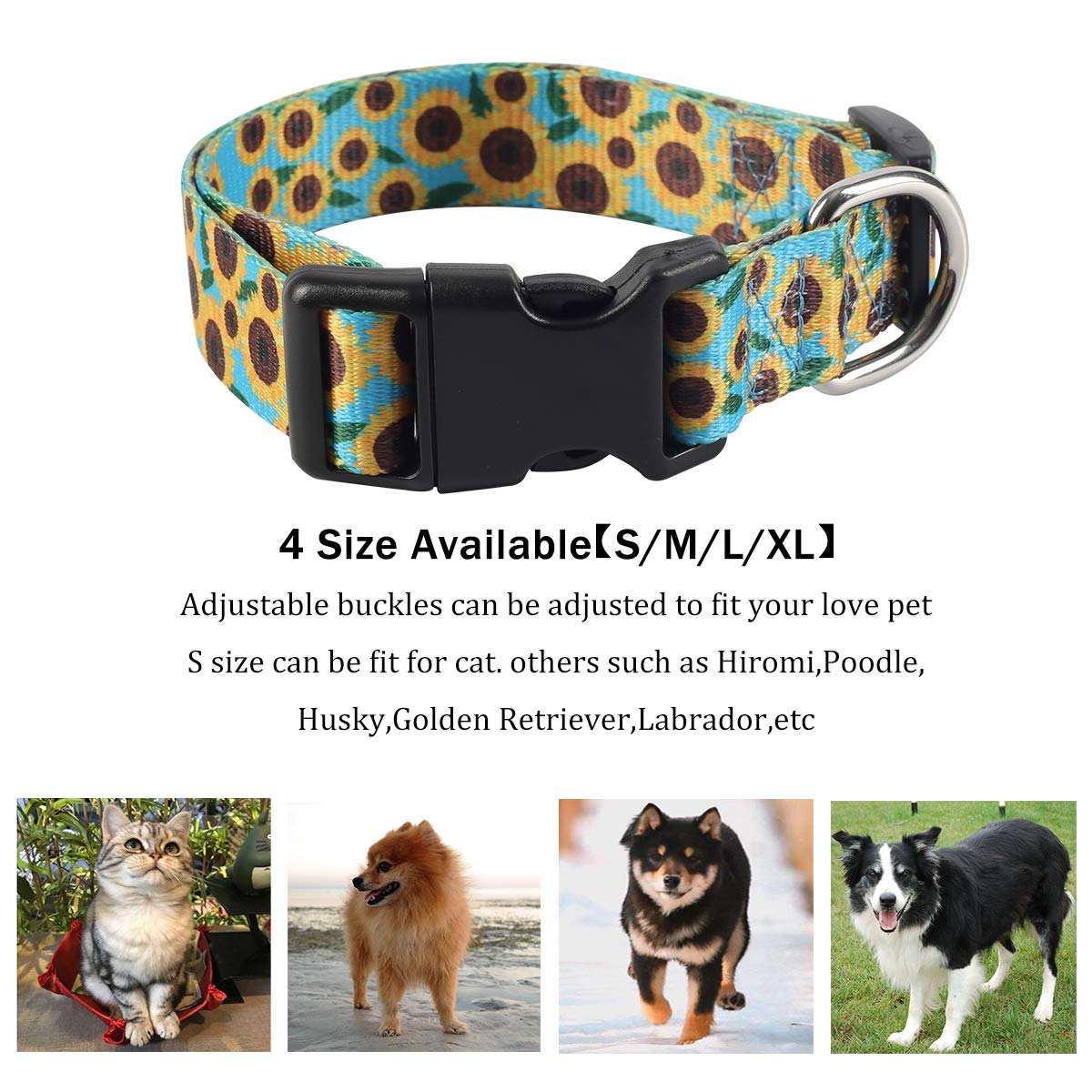 Coomour 2Pcs Sunflower Dog Collars And Pet Floral Leash Set Puppy Adjustable Collars For Small Medium Large Dogs Boys Girls (Med