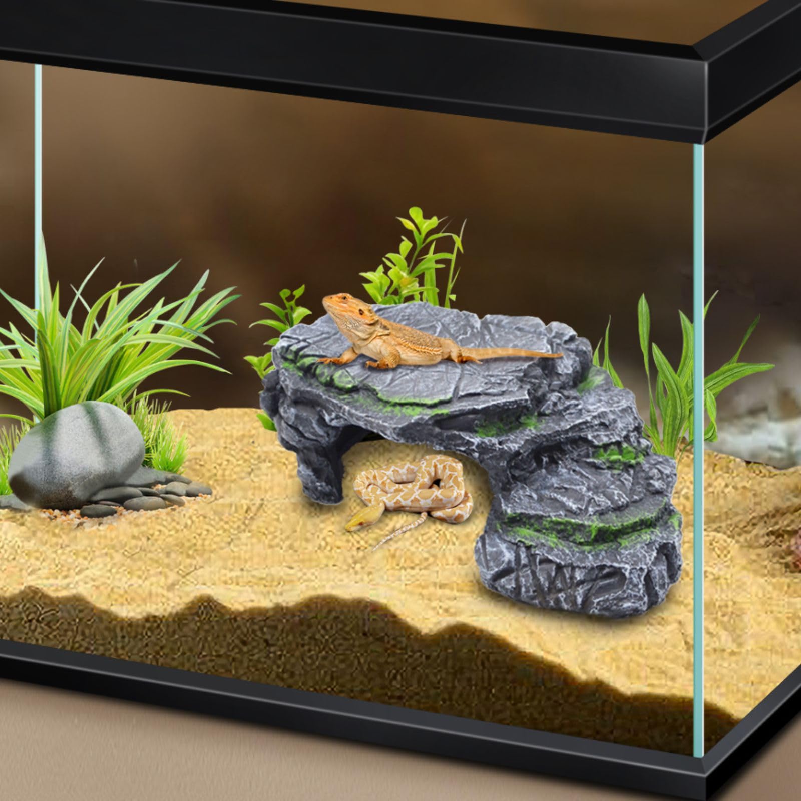GOZILLA Turtle Basking Platform,Turtle Tank Decoration for Aquariums and Terrarium.Step & Cave Reptile Habitat Hideout for Torto