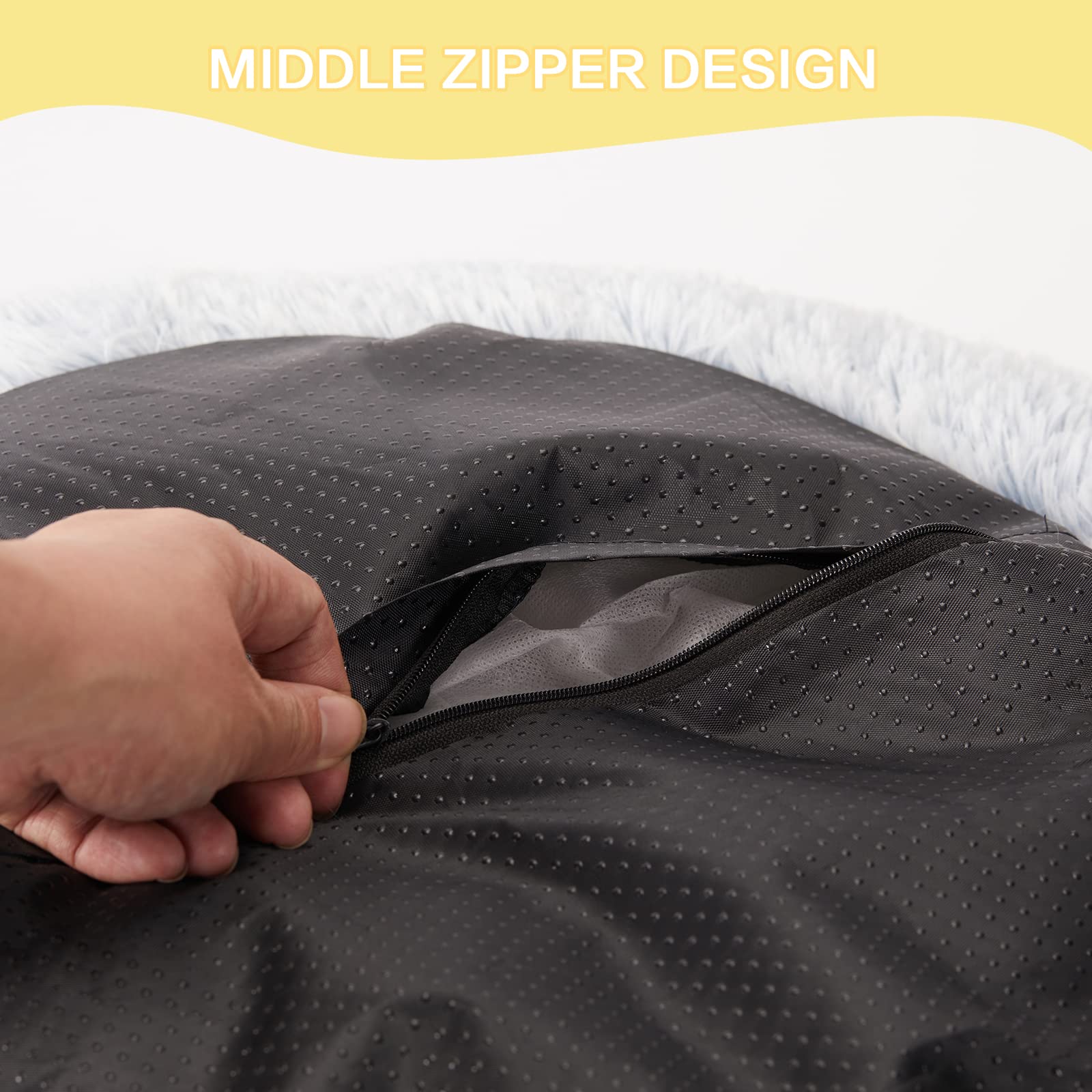 Bedfolks Calming Donut Dog Bed, 30 Inches Round Fluffy Dog Beds For Medium Dogs, Anti-Anxiety Plush Dog Bed, Machine Washable Pet Bed (Light Blue, Medium)