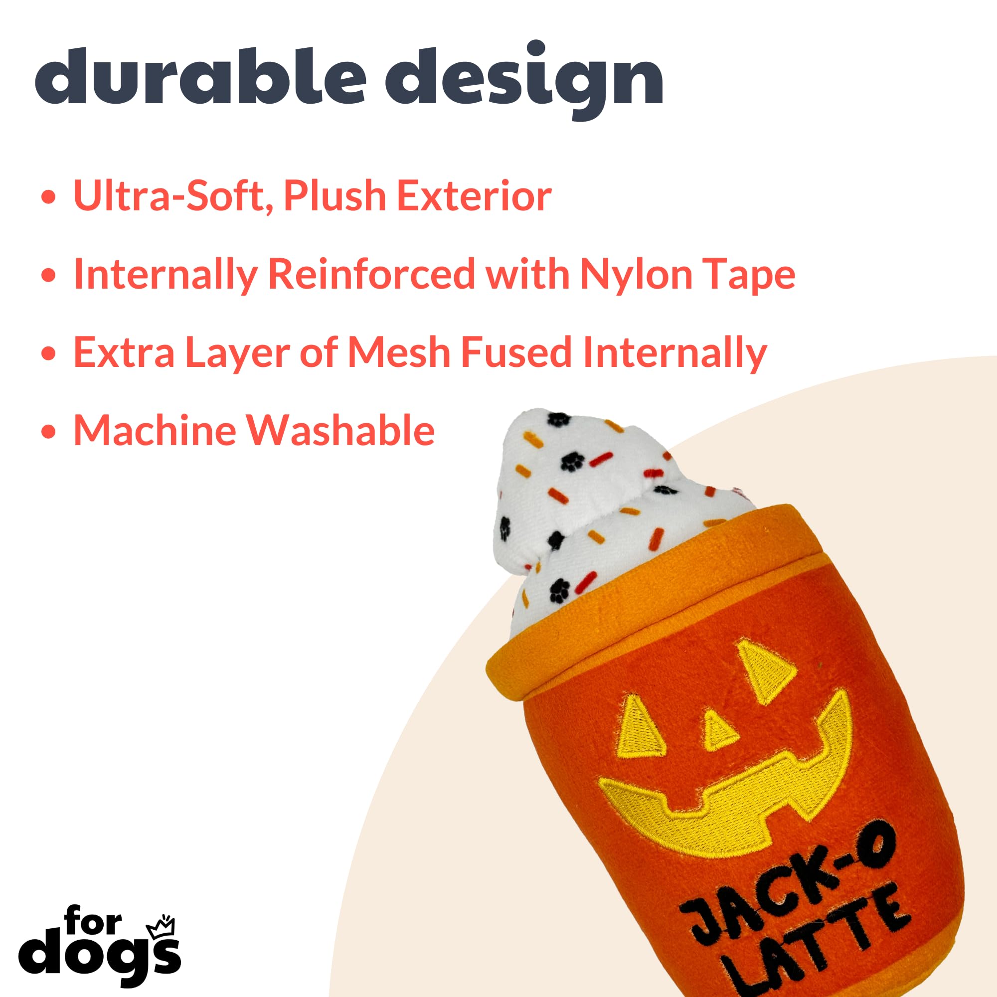 Huxley & Kent For Dogs | Jack-O-Latte | Halloween Fall Power Plush Dog Toy With Squeaker | Funny Dog Toy | Cute Dog Toy | H&K Squeaky Dog Toy