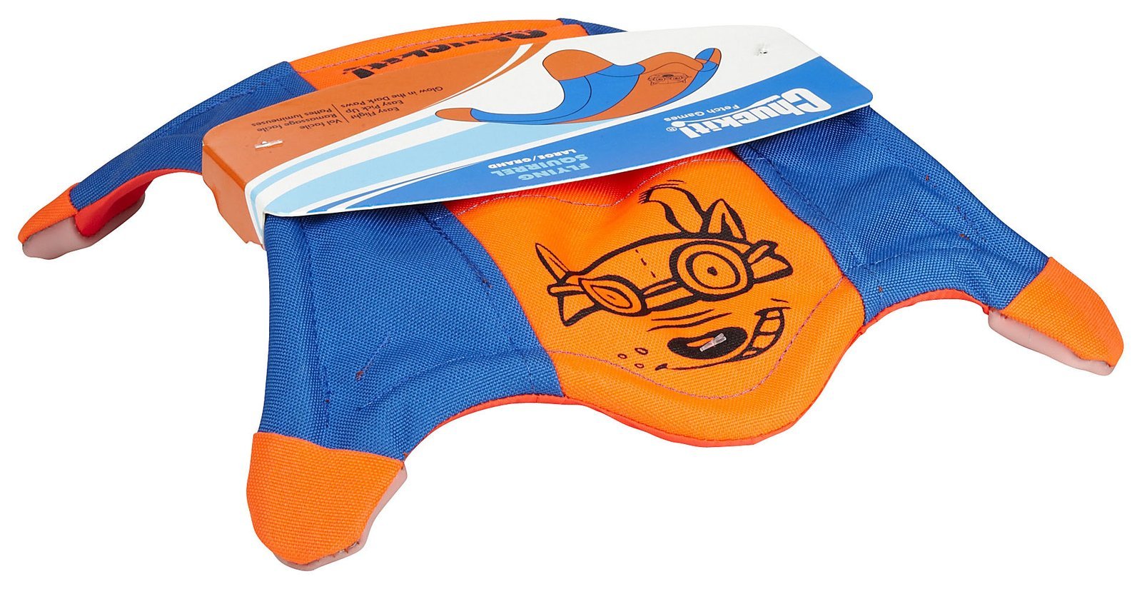 Chuckit Flying Squirrel Fetch Dog Toy, Size Large (11'' Diameter), Orange & Blue, For Large Dog Breeds