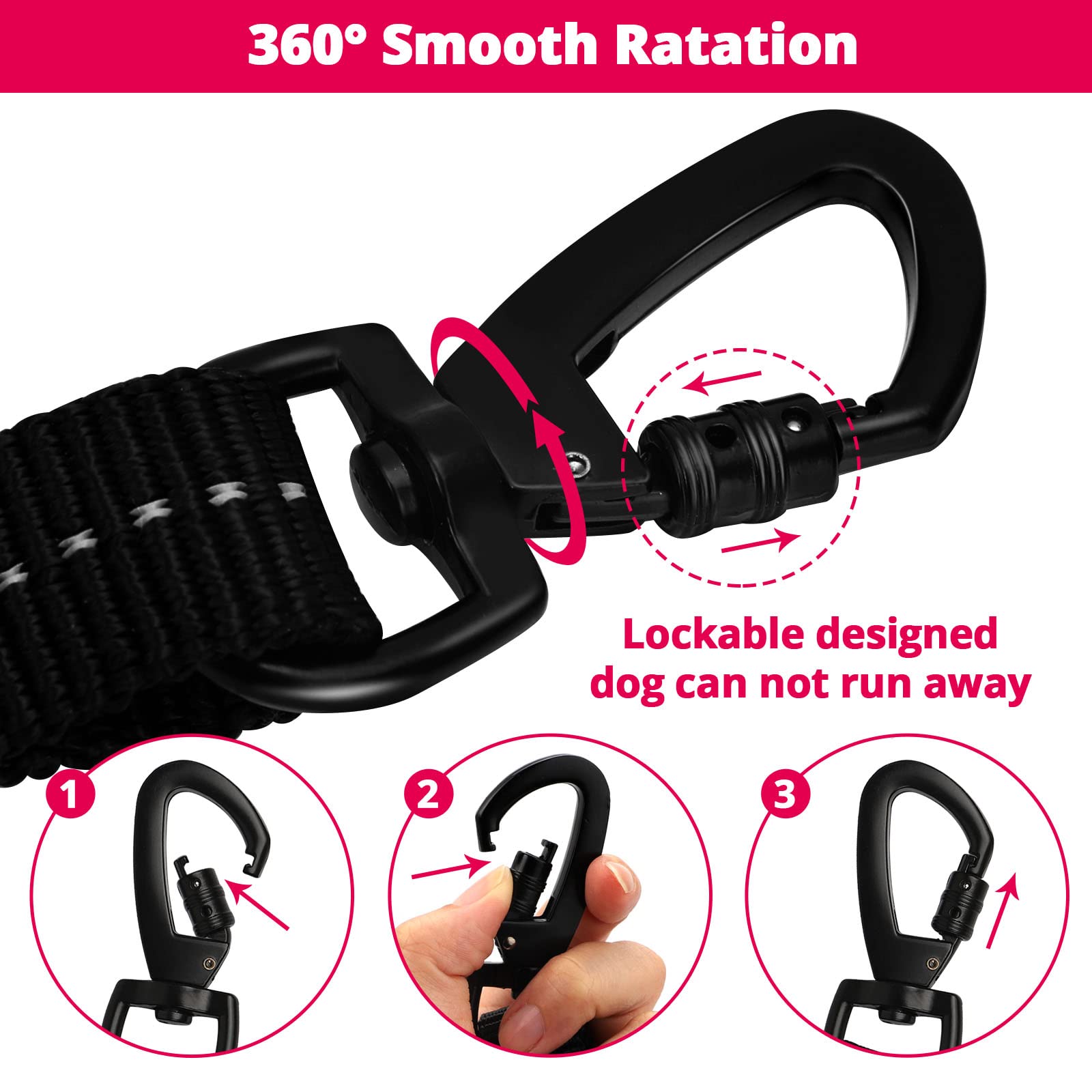 Rope Dog Leash 5 Ft: Heavy Duty Leashes With Swivel Lockable Hook Reflective Threads Bungee And Padded Handle - Dog Lead For Large Small Medium Dogs Outside Walking Hiking Pink