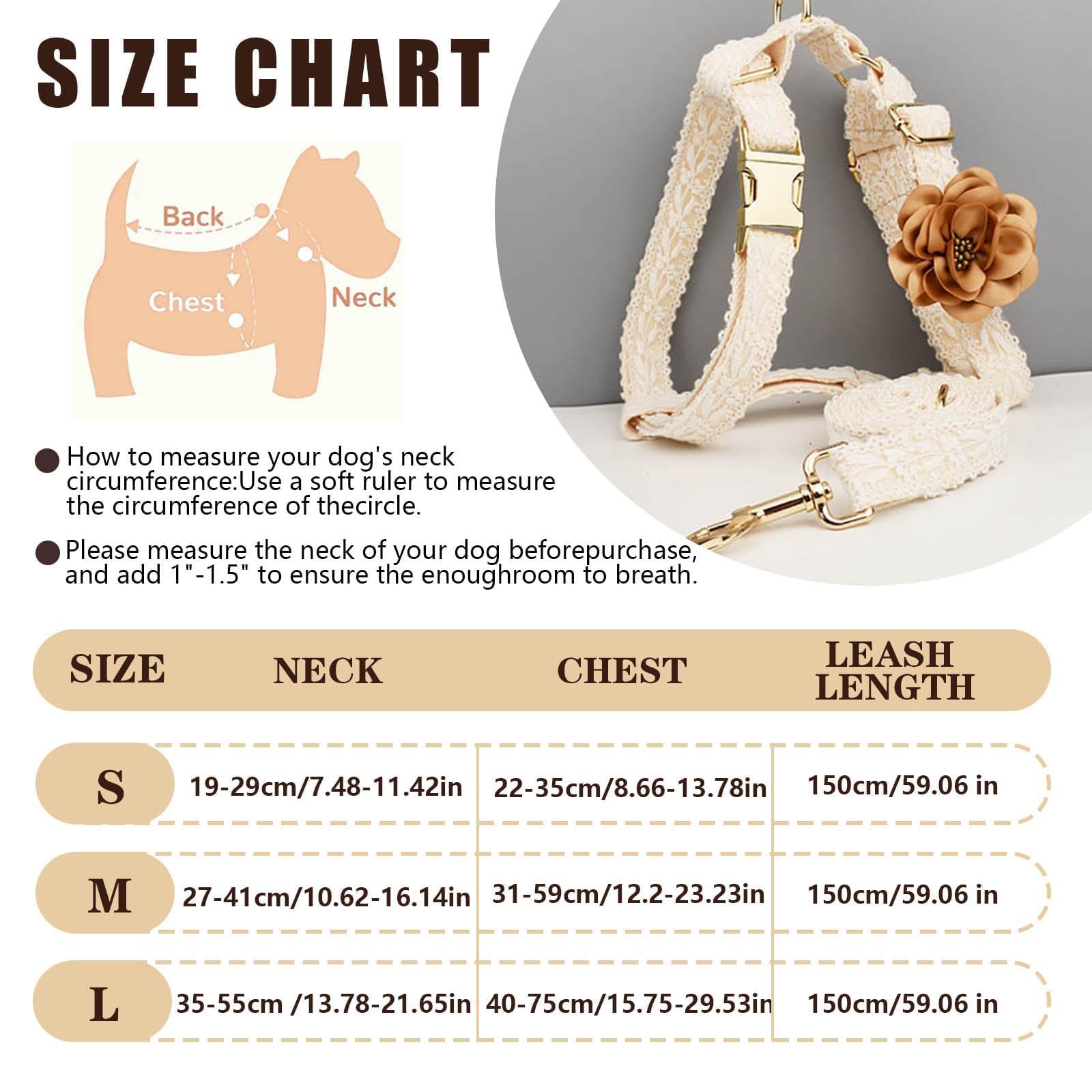 Hqrea White Dog Harness And Leash Set Adjustable Lace Harness For Girl Dogs Luxury Dog Harness No Pull With Handle & Bow Flowers