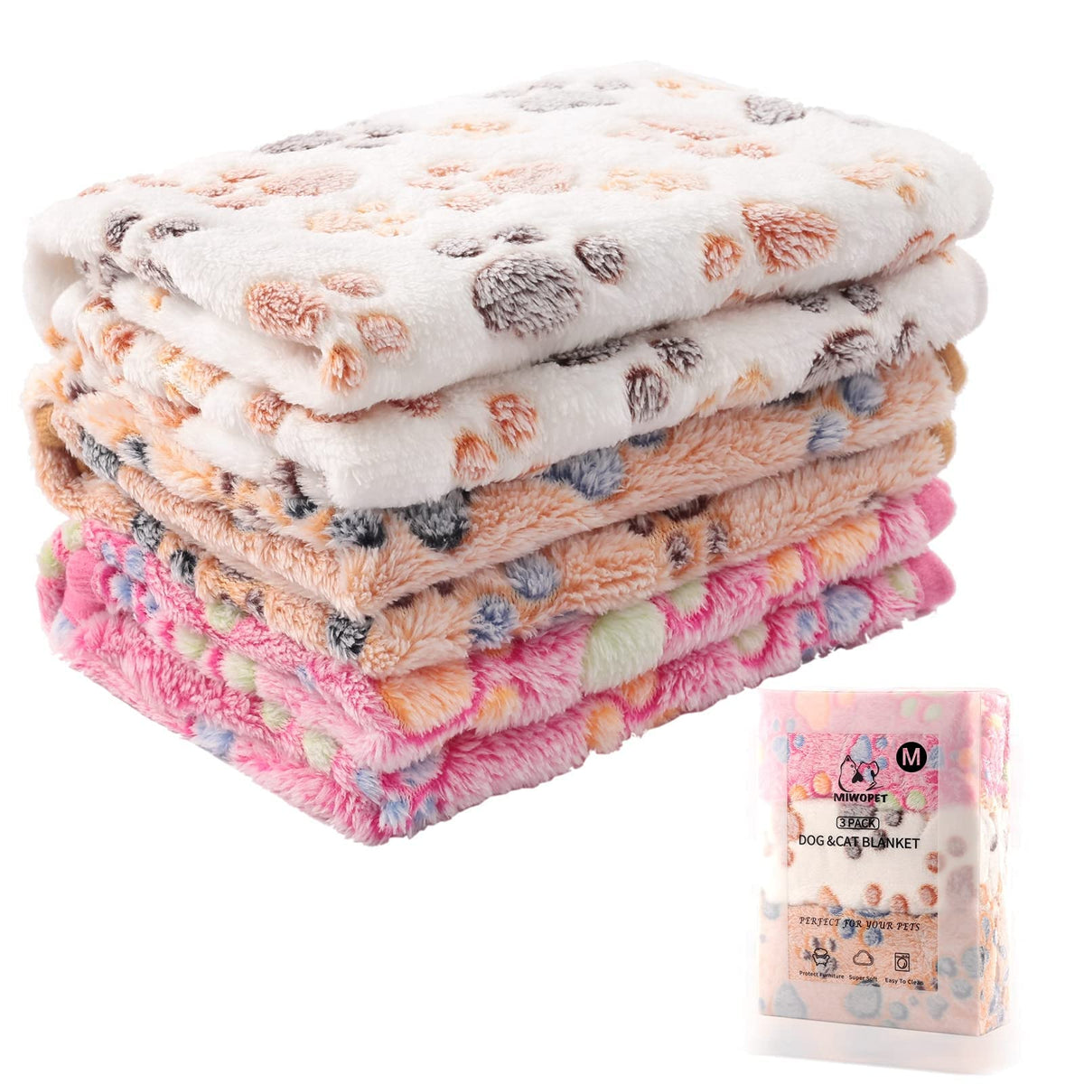 Miwopet 3 Pack Cat And Dog Blanket Soft & Warm Fleece Flannel Pet Blanket, Great Pet Throw For Puppy, Small Dog, Medium Dog & La