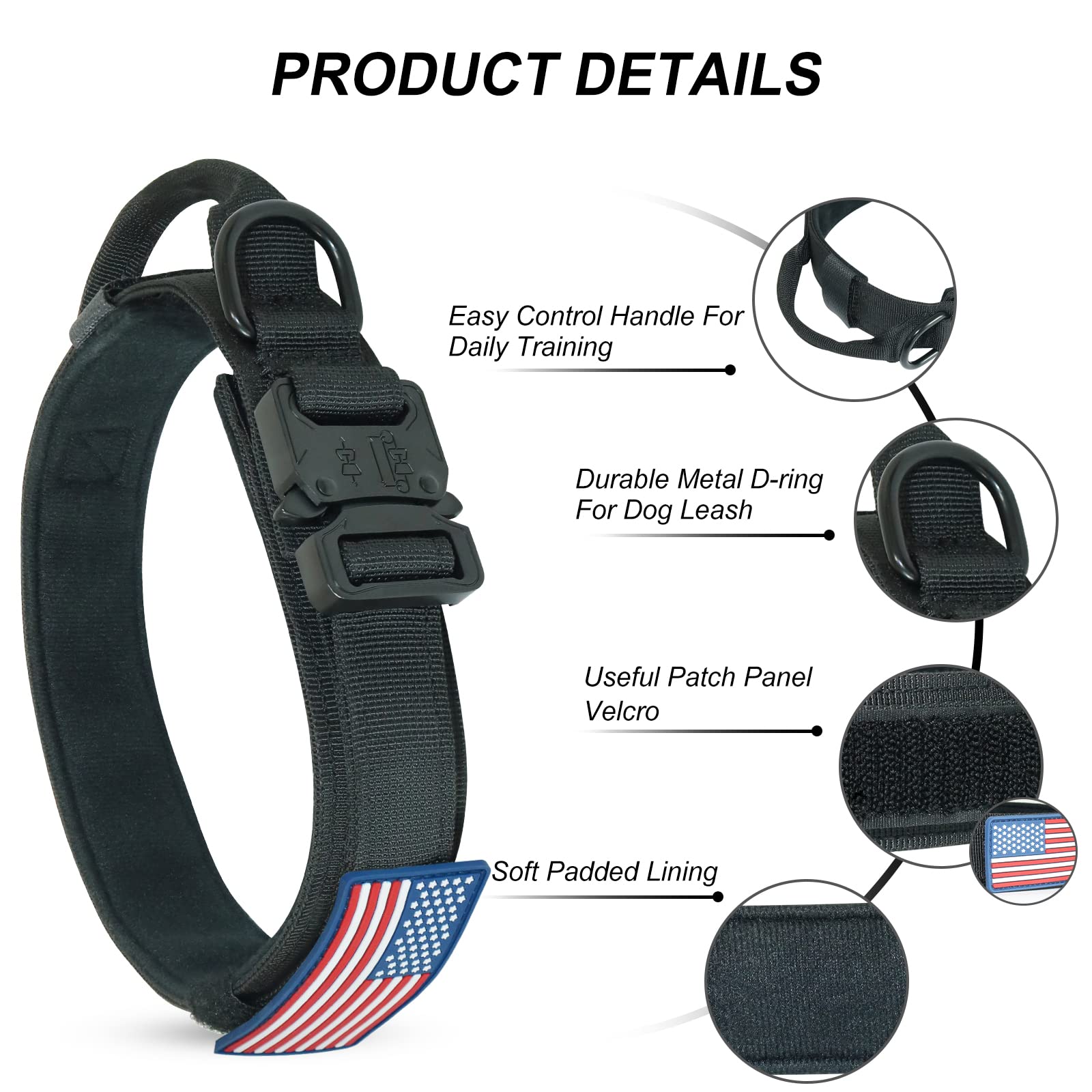 Tactical Dog Collar, Military Dog Collar For Medium Dogs, Adjustable Nylon Collar With Handle, Heavy Duty Metal Buckle K9 Collar