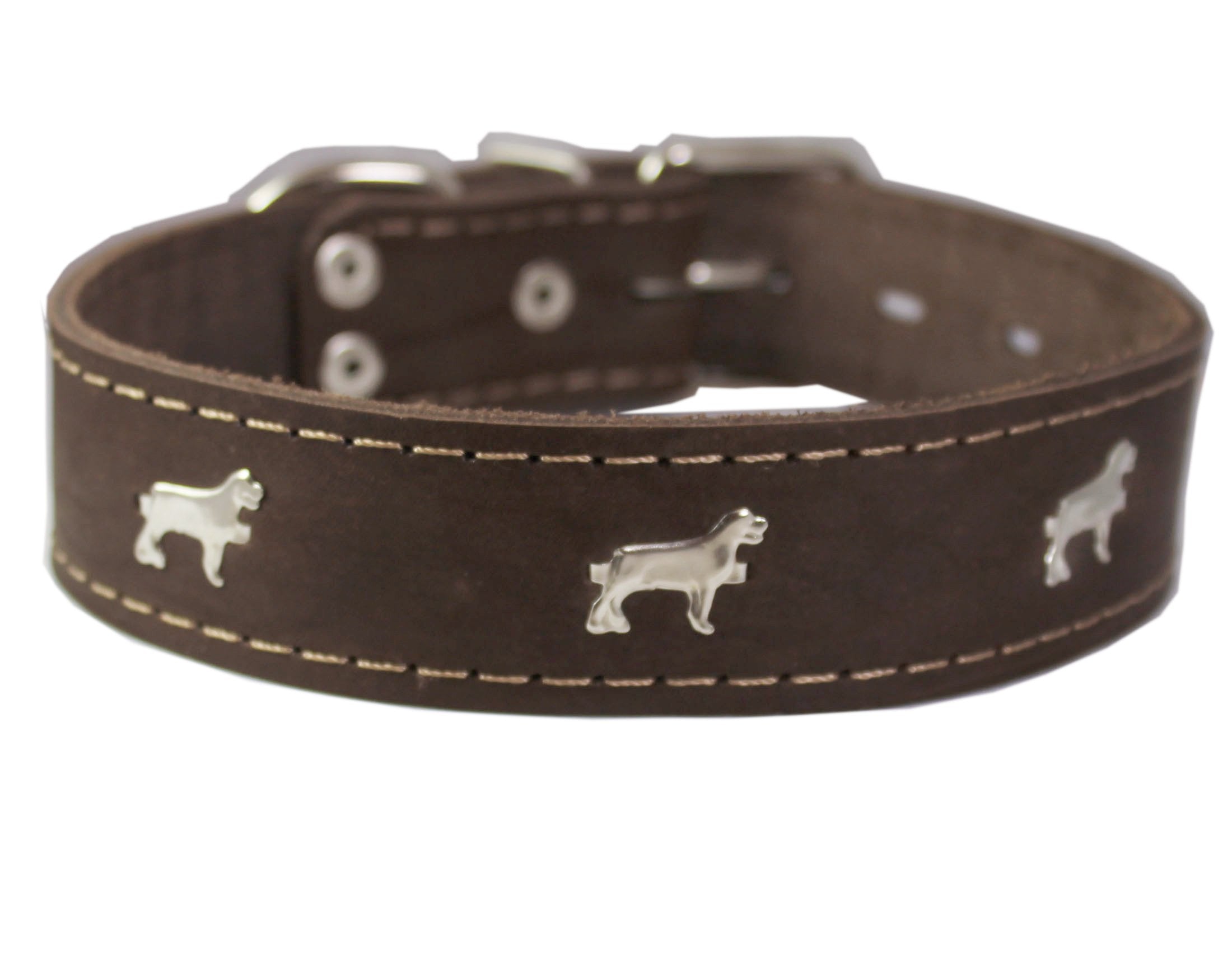 Genuine Leather Studded Dog Collar, Brown, 1.5' Wide. Fits 16'-20' Neck Size Amstaff