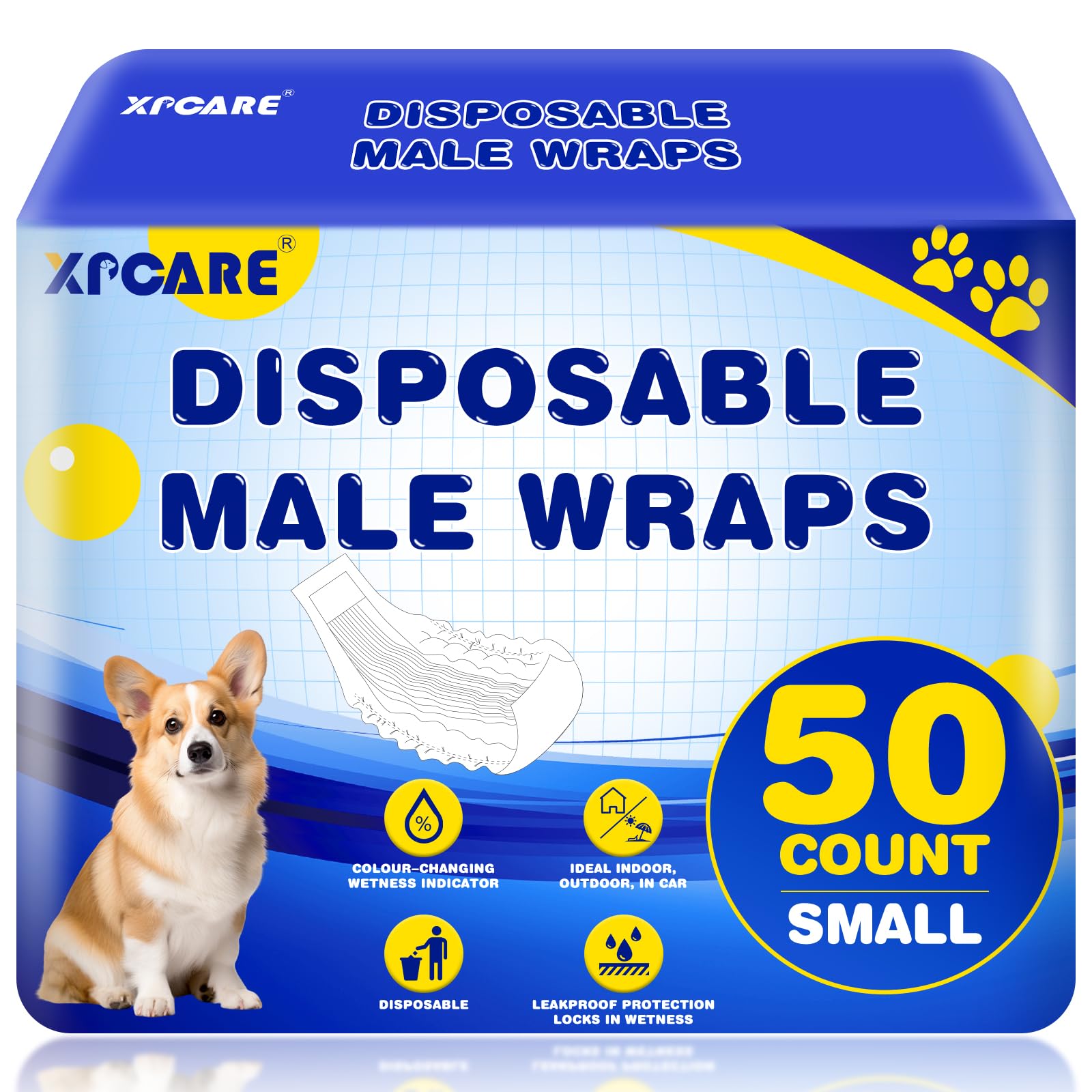 Xpcare 50 Count Disposable Male Dog Diapers, Male Dog Wraps,Super Absorbent Leak-Proof Fit (Small)