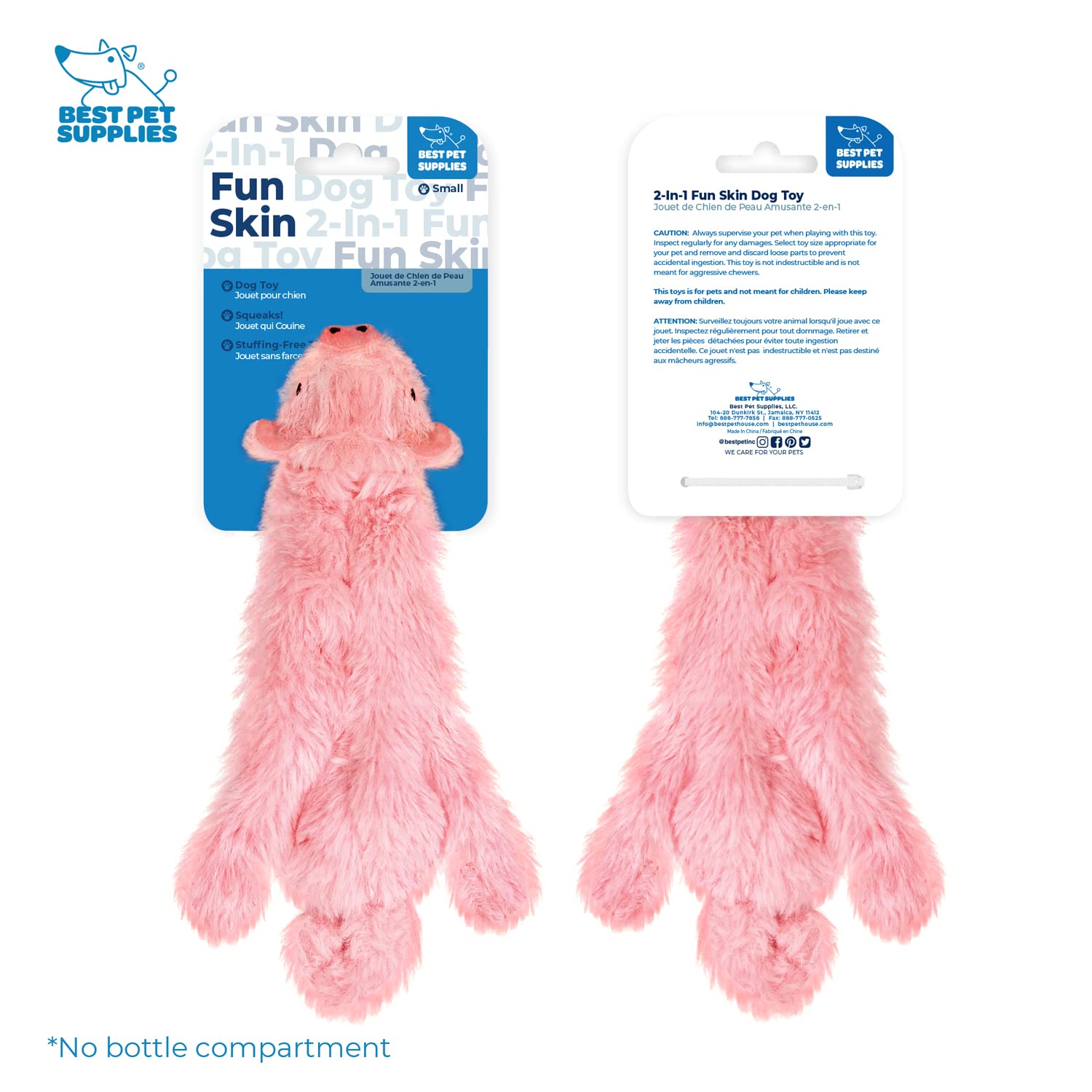 Best Pet Supplies 2-In-1 Stuffless Squeaky Dog Toys With Soft, Durable Fabric For Small, Medium, And Large Pets, No Stuffing For Indoor Play, Supports Active Biting And Play - Pig, Small