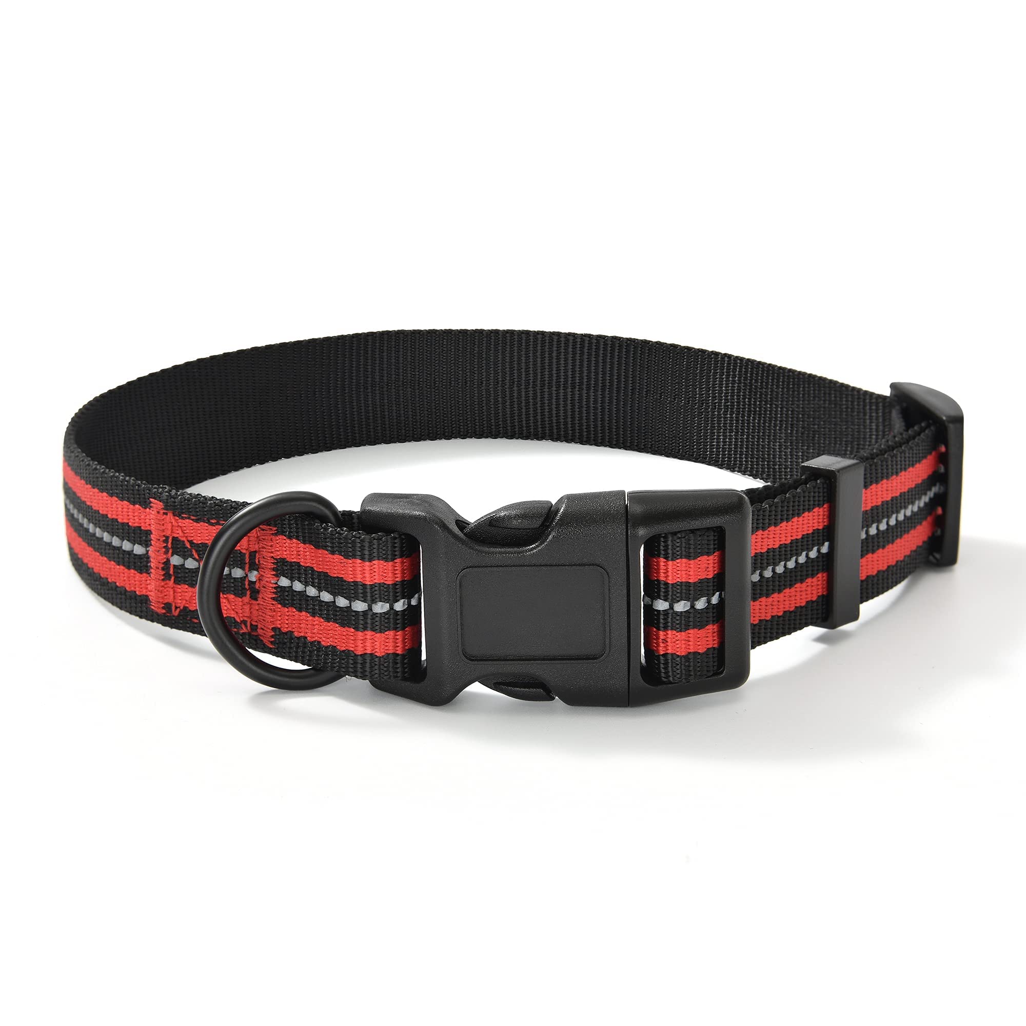 Mile High Life Reflective Dog Collar | Nylon Pet Collars Wiith Buckle | Light Weight Puppy Collars | Red Dog Collars For Medium Dogs (Red, M)
