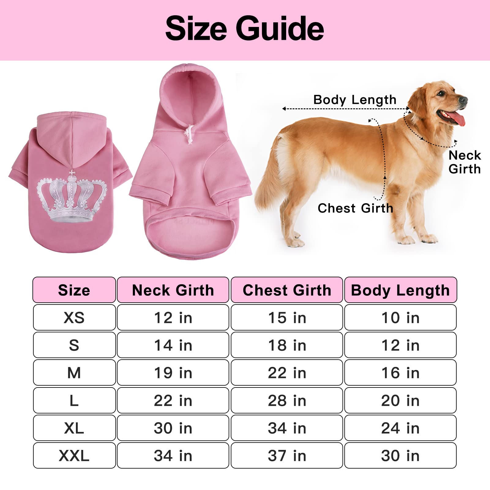 EXPAWLORER Prinecss Dog Hoodie for Girl - Hooded Dog Sweater with Leash Hole, Dog Cold Weather Clothes,Sweatshirt with Pocket, P