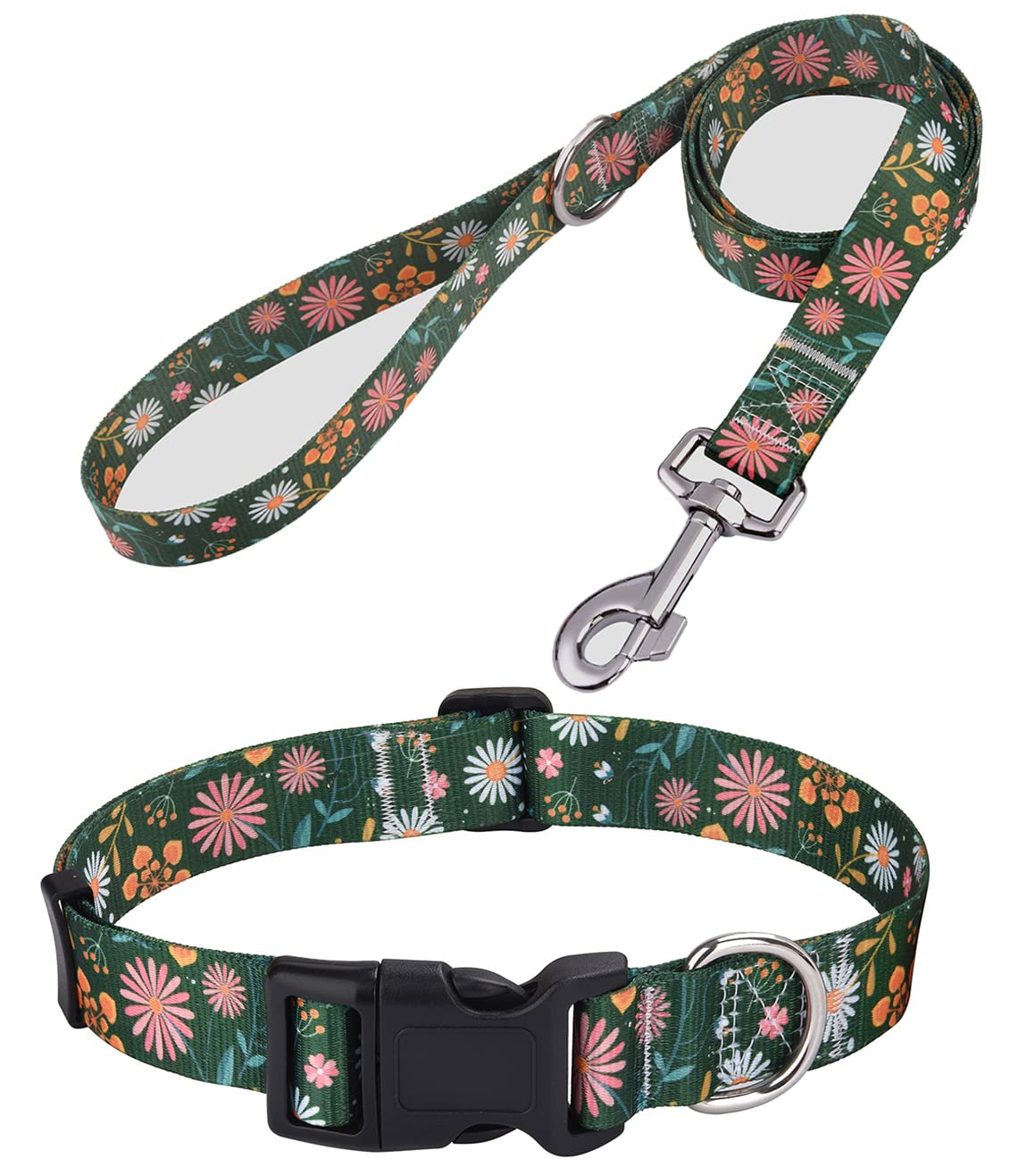 Hqyddmi Dog Collar And Leash Set For Large Dogs, With Floral Print, Soft Comfortable Adjustable Collar For Small Medium Large Do