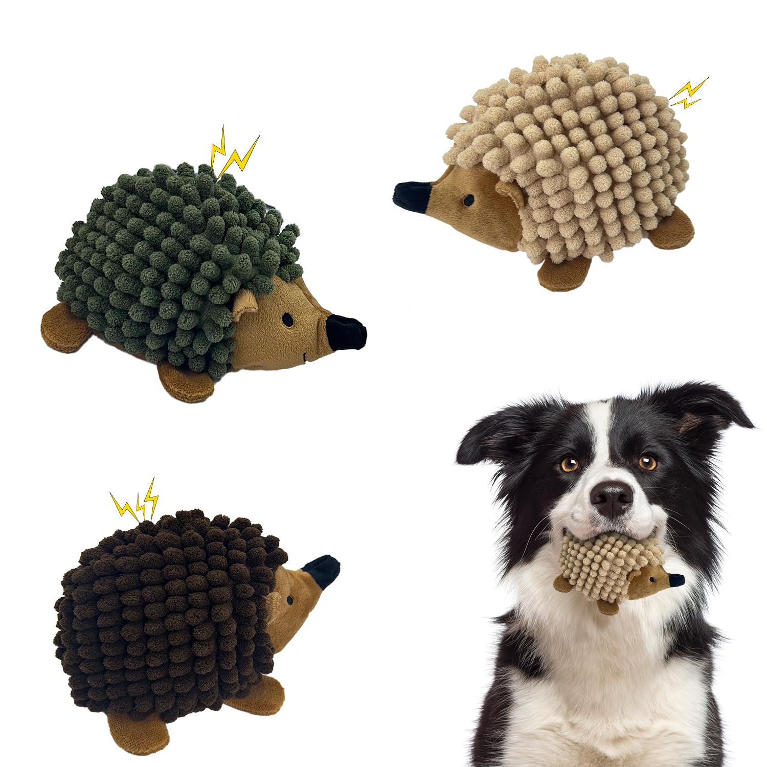 Chongqile Plush Hedgehog Dog Toys 3 PCS - Squeaky No-Stuffing Hedgehog for Small and Medium Dogs - Keep Your Puppy Busy with Mul