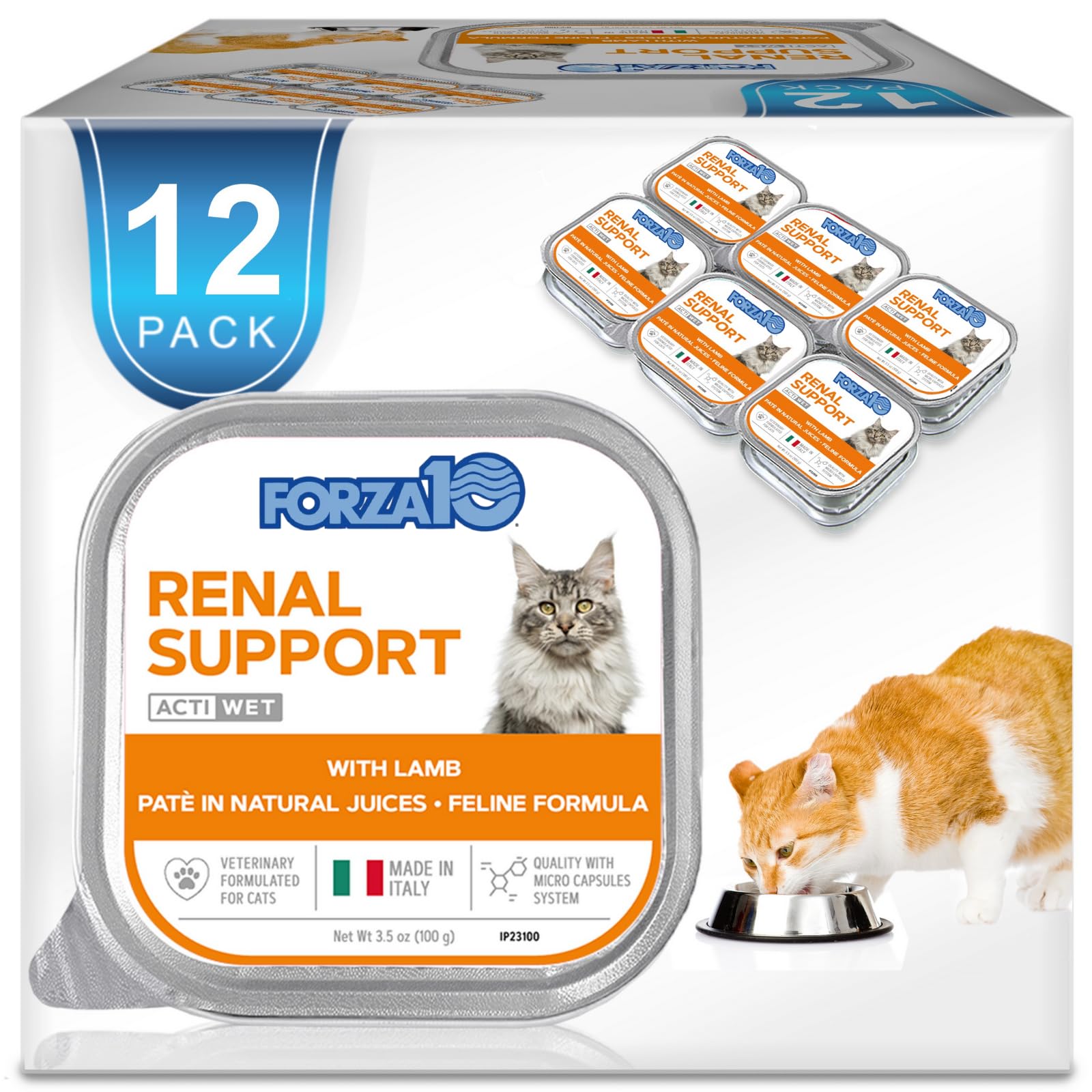 Forza10 - Cat Food, Vet-Formulated Renal Wet, Non GMO, Kidney Care Food with Lamb Flavor, Crafted for Adults, Made in Italy (3.5
