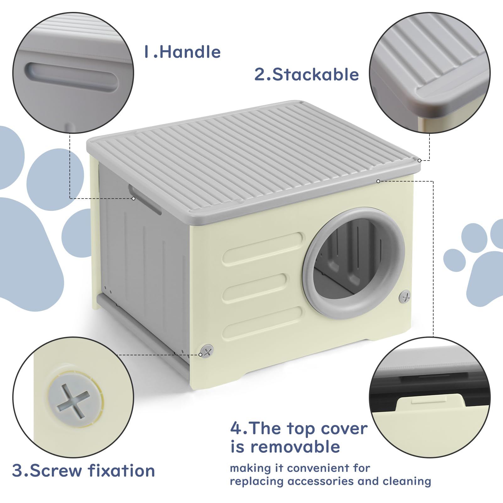 Plastic Cat House For Outdoor Indoor Use, Stackable Feral Cat Shelter Indoor Cat House Weatherproof Waterproof Elevated, With 2-