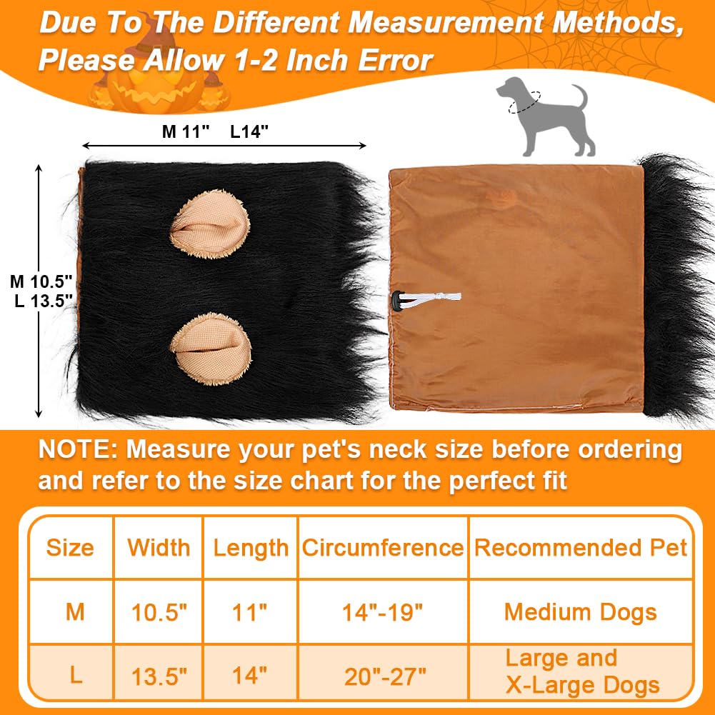 Vivifying Lion Mane (Black) For Medium & Large Dogs - Adjustable Pet Costume With Faux Fur, 13.77In X 14.5In, Up To 27.55In Neck Girth, Halloween Dog Accessory