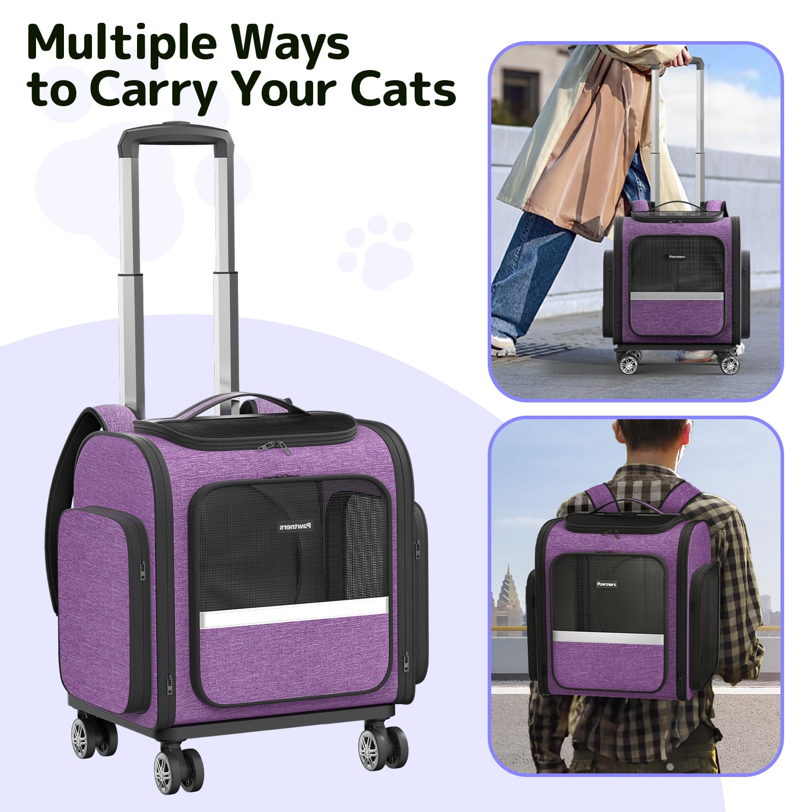 Rolling Cat Carrier With Wheels Dog Carrier For Small Dogs & Medium Cats, Expandable Pet Carrier On Wheels With Cat Play Tunnel,