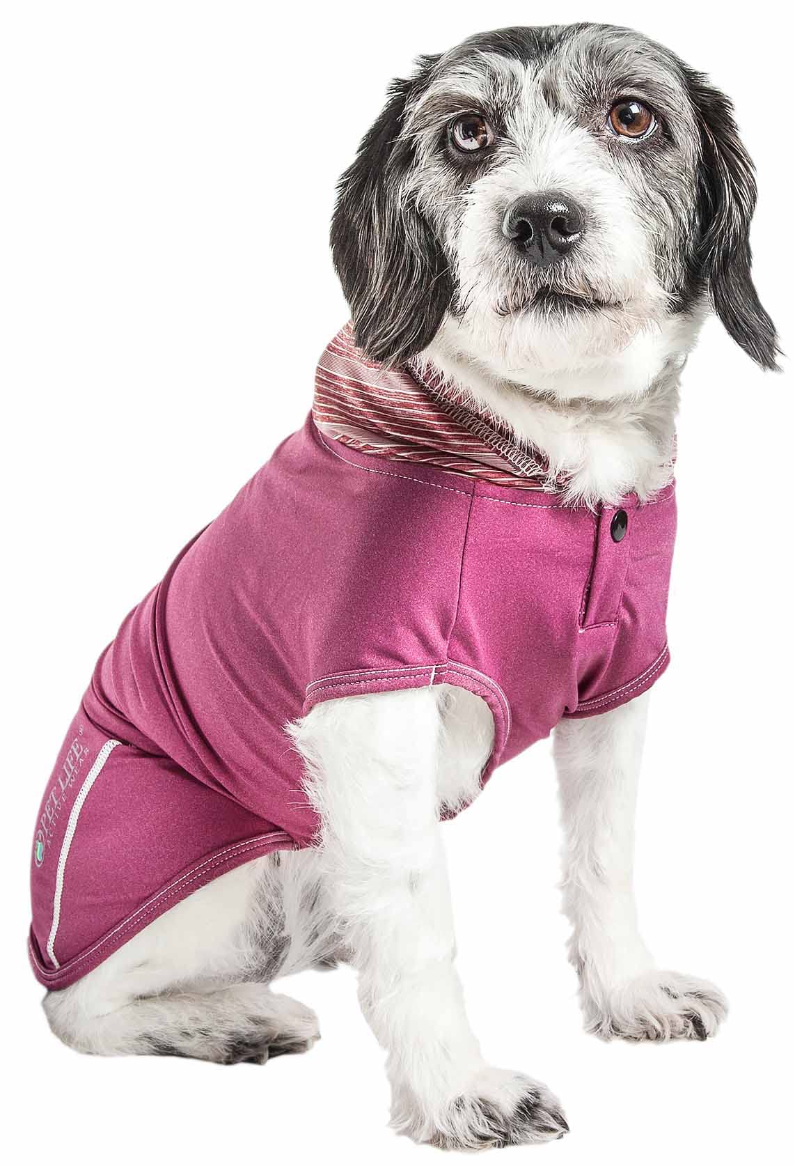 Pet Life  Active Pull-Rover Premium 4-Way Stretch Two-Toned Performance Sleeveless Dog T-Shirt Tank Top Hoodie, Large, Maroon