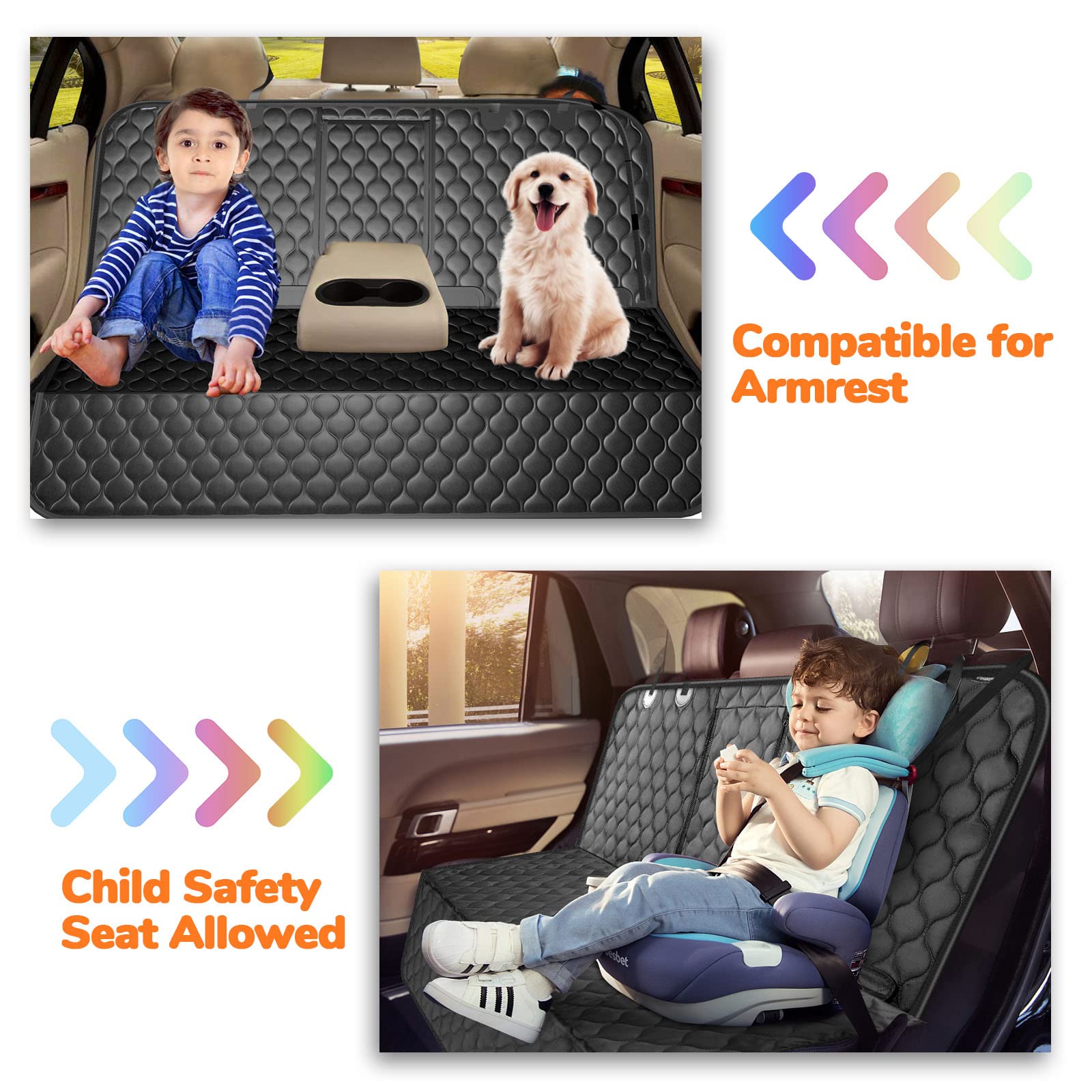 URPOWER Dog Car Seat Cover for Back Seat - Waterproof Bench Seat Cover Fits Middle Armrest for Full Size SUVs & Trucks, Nonslip