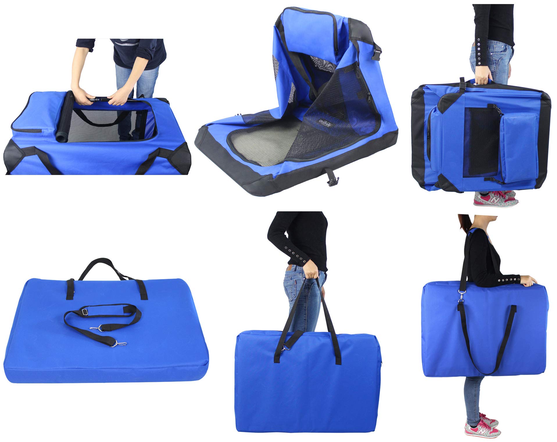 Elitefield 3-Door Folding Soft Dog Crate With Carrying Bag And Fleece Bed (2 Year Warranty), Indoor & Outdoor Pet Home (24' L X 18' W X 21' H, Royal Blue)