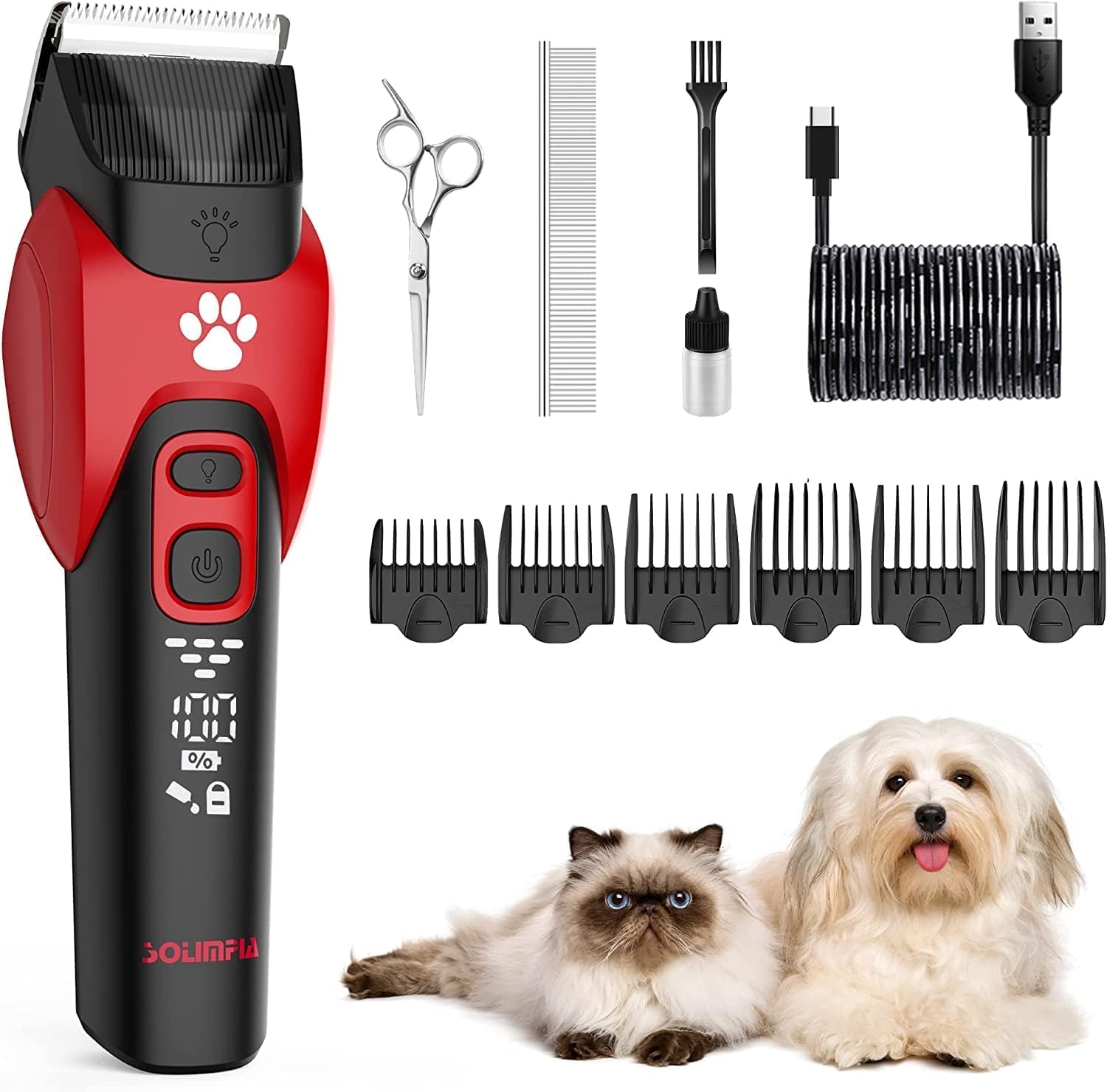 Solimpia Dog Cat Pet Clippers Shavers Electric Pet Grooming Trimmer Kit Rechargeable Cordless Low Noise Professional