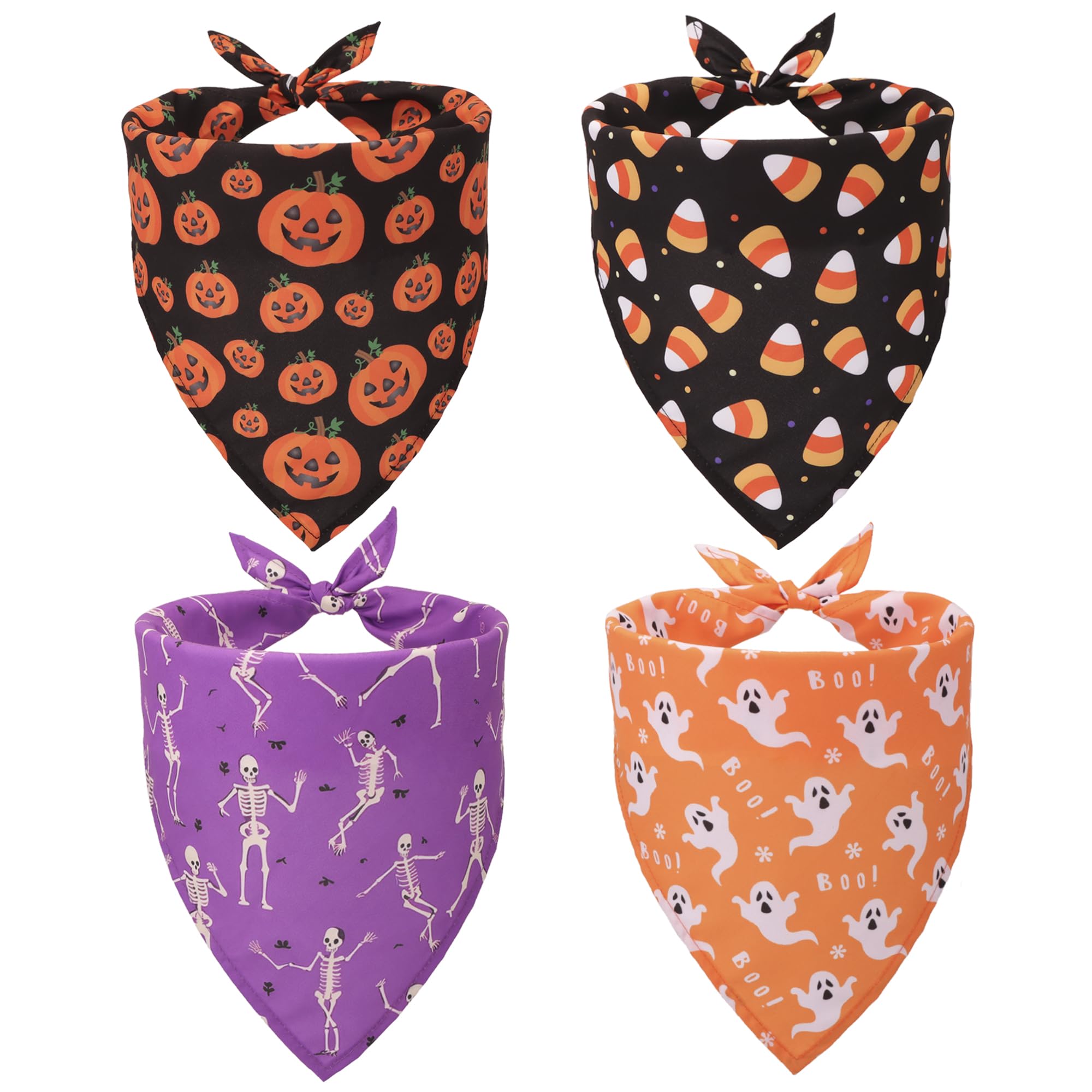 ADOGGYGO 4 Pack Halloween Dog Bandana, Pumpkin Ghost Dog Scarf Bib, Pet Halloween Bandanas Costume Accessories for Large X-Large