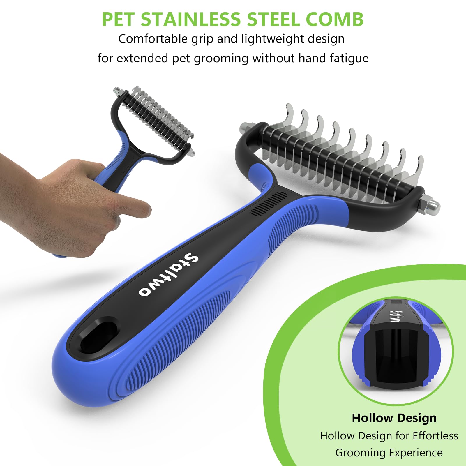 Staltwo Pet Grooming Supplies - 2-In-1 Professional Undercoat Rake And Pet Brush | Shedding Control For Long-Haired Dogs And Cat
