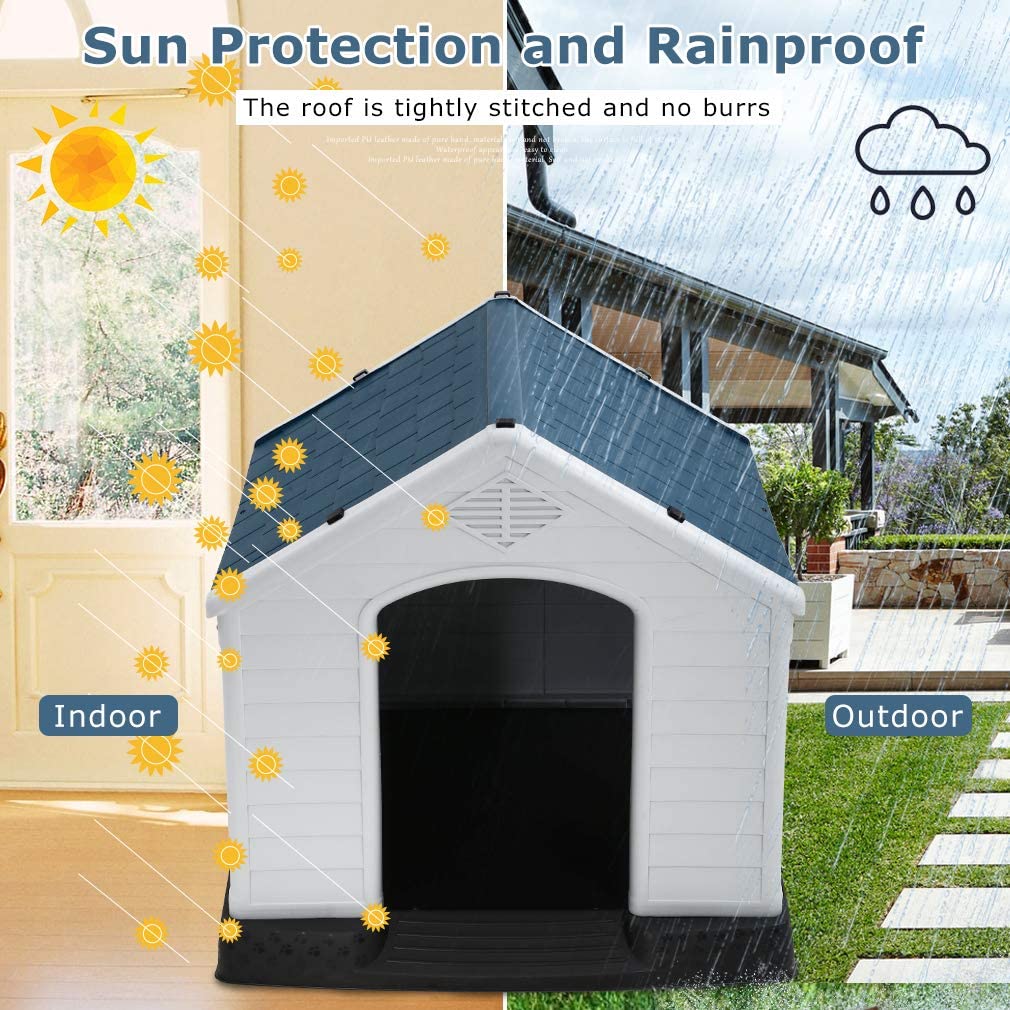 Indoor Outdoor Dog House Big Dog House For Small Medium Large Dogs 39 Inch High Plastic Dog Houses All Weather Dog House With Base Tough Durable House With Air Vents Elevated Floor Water Resistant