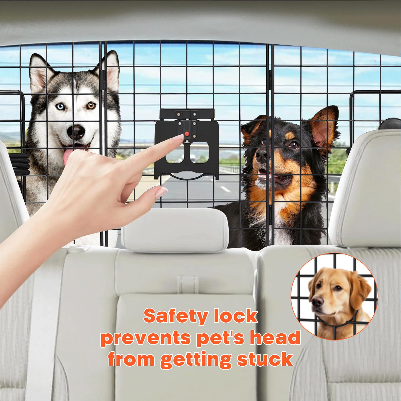 QuliMetal Dog Car Barriers for SUV, Human-Pets Interaction Window, 36.5'' to 60'' Adjustable, Heavy-Duty Wire Mesh Dog car Barri