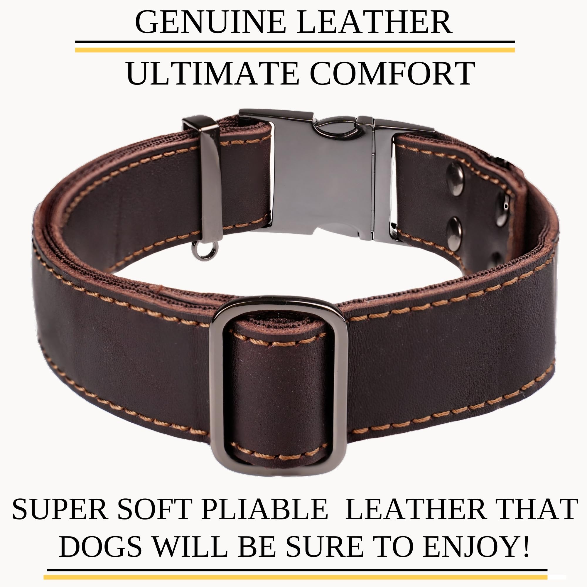 ADITYNA Heavy-Duty Leather Dog Collar with Metal Buckle - Adjustable for Medium & Large Dogs, Brown, Fits 15-21 Necks