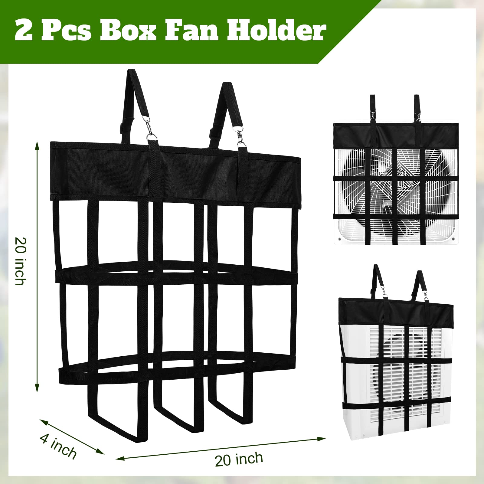 Tessco 2 Pcs Box Fan Holder Horse Stall Classic Fan Bag Hanging Web Holder Nylon Box Hay Bag (Black)