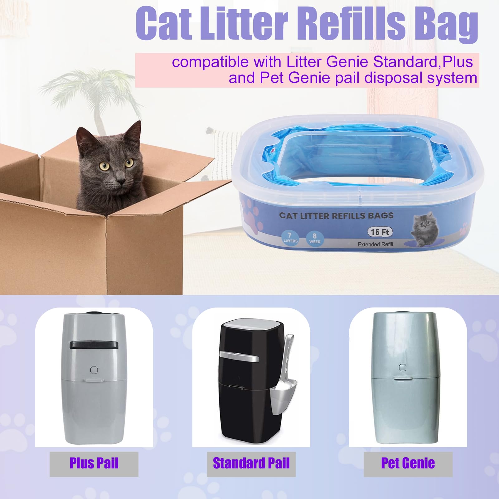 10 Pack Cat Litter Refills Bags,Cat Litter Refills Scented Bag Compatible With Your Standard And Plus Genie Litter Refill Cartri