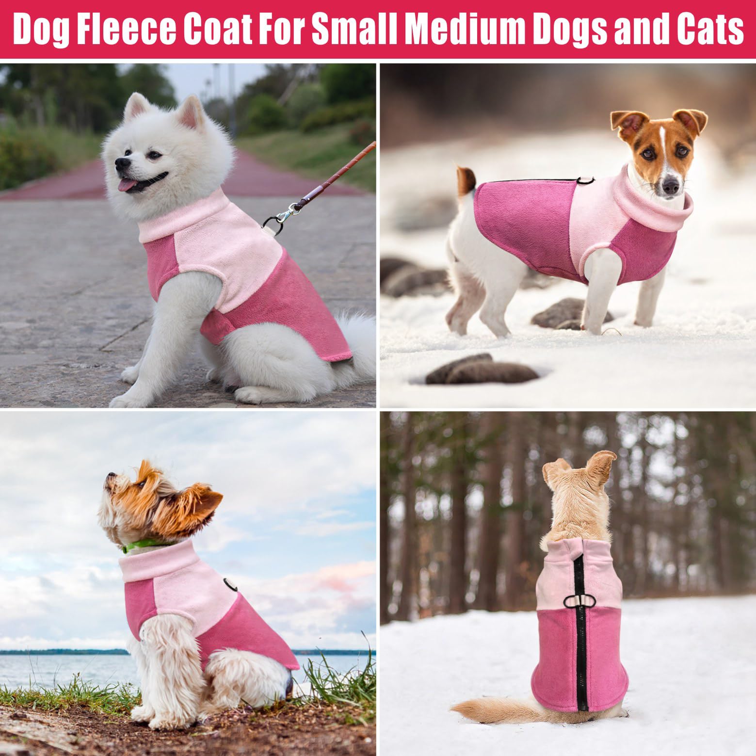 Idepet Dog Fleece Vest Sweater Zip Up Warm Pullover Dogs Jacket with D-Ring Leash Winter Cold Weater Coat Pet Sweatershirt Cloth