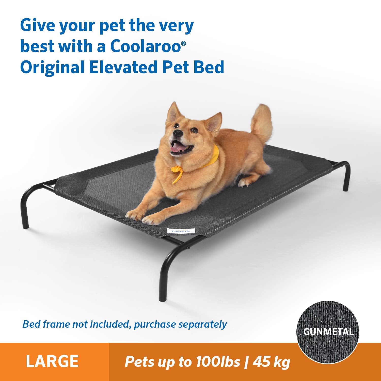 Coolaroo The Original Elevated Pet Bed Replacement Cover, Large Gunmetal , 51''L X 51''W X 0.3''Th