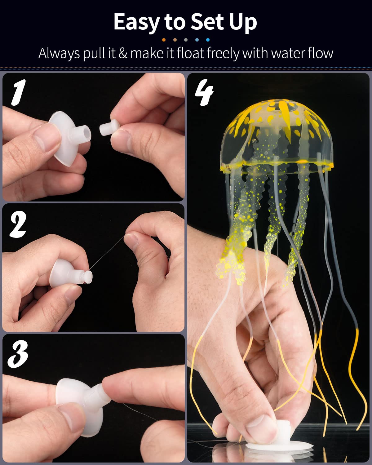 Uniclife 6 Pcs Glowing Jellyfish Ornament Decoration For Aquarium Fish Tank