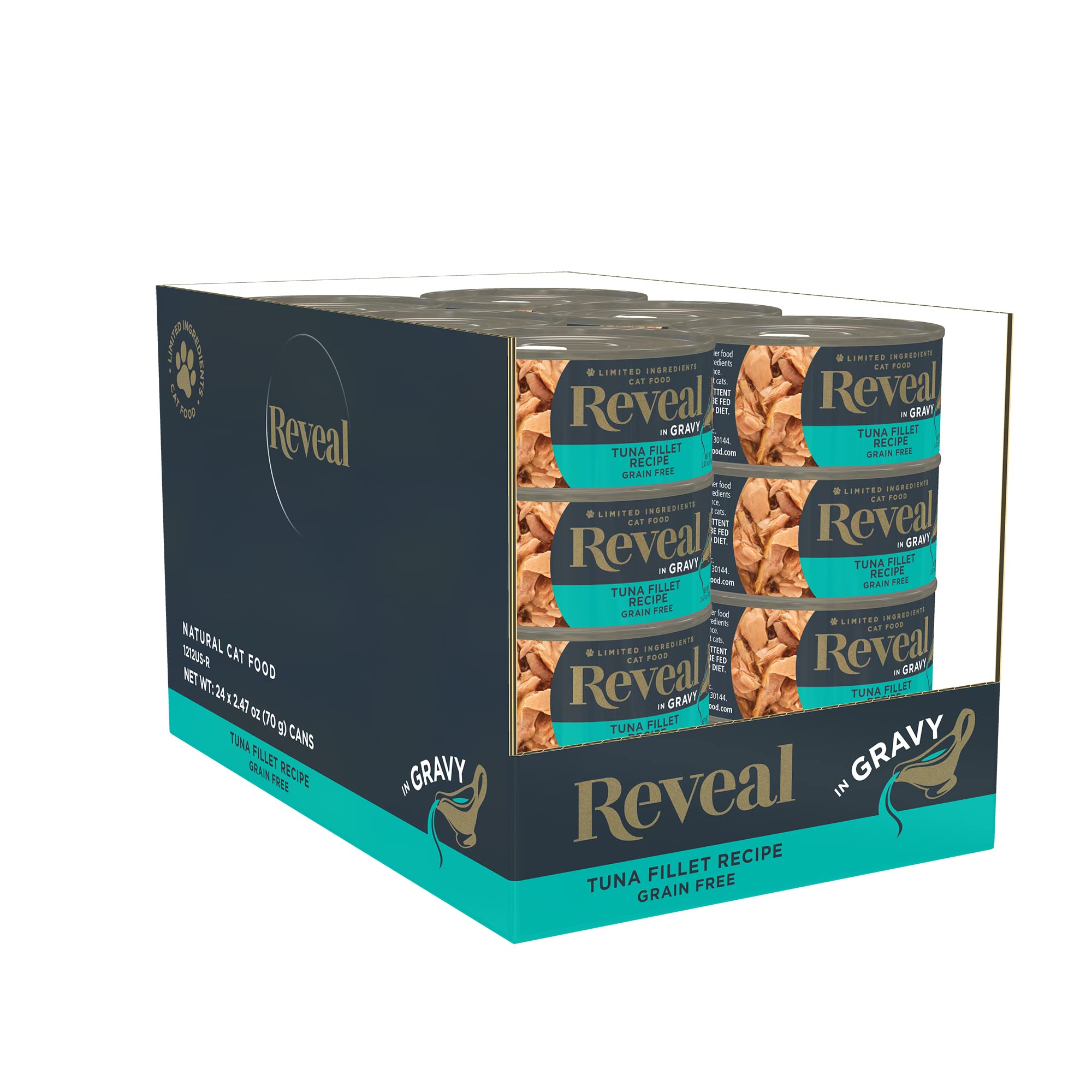 Reveal Natural Wet Cat Food, 24 Pack, Limited Ingredient, Grain Free Food for Cats, Tuna in Gravy, 2.47oz Cans