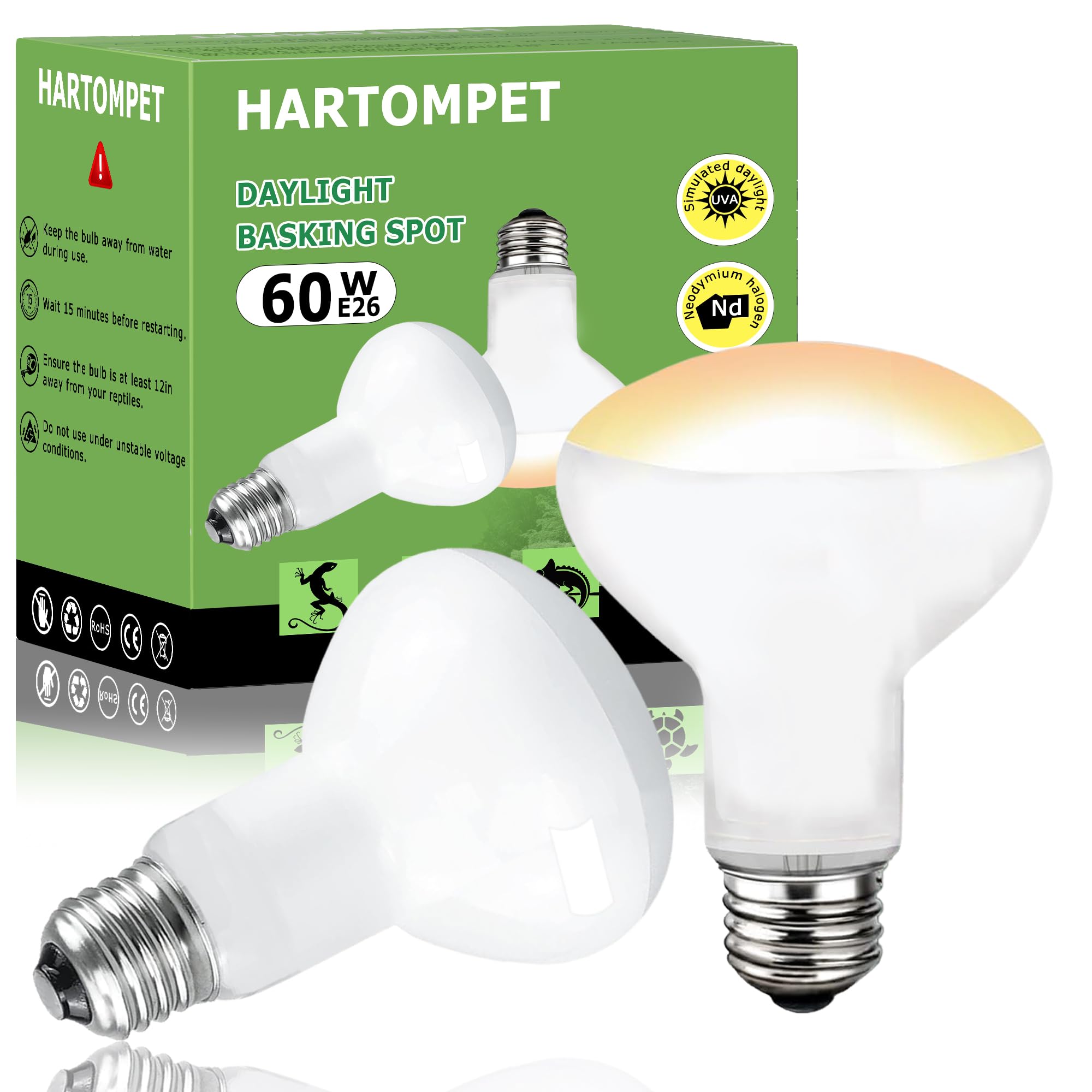 Hartompet 60W E26 Reptile Heat Lamp Bulbs, R63 Upgraded Uva Basking Spot Light For Bearded Dragon, Lizard, Tortoise & Amphibians