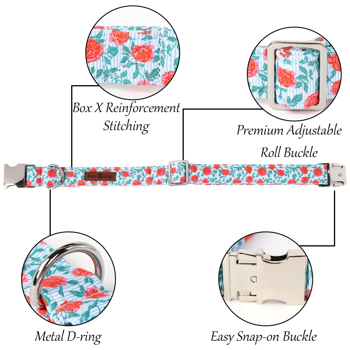 Lionet Paws Design Dogs Collar Cute Flower Sailor Bow Dog Collars For Girl Female Small Medium Dogs With Rose M