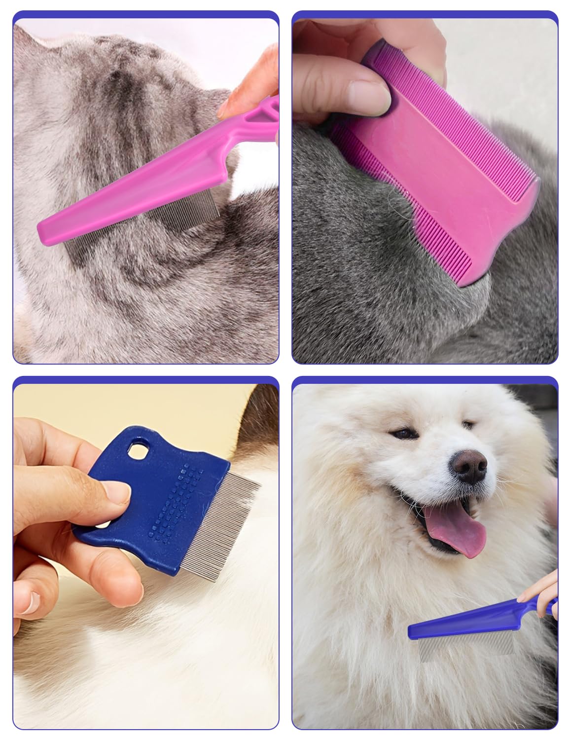 Flea Comb For Cats Dogs, 6 Pack Flea And Lice Grooming Comb Set For Cats, Pet Grooming Tools For Small, Medium & Large Pets (Pin