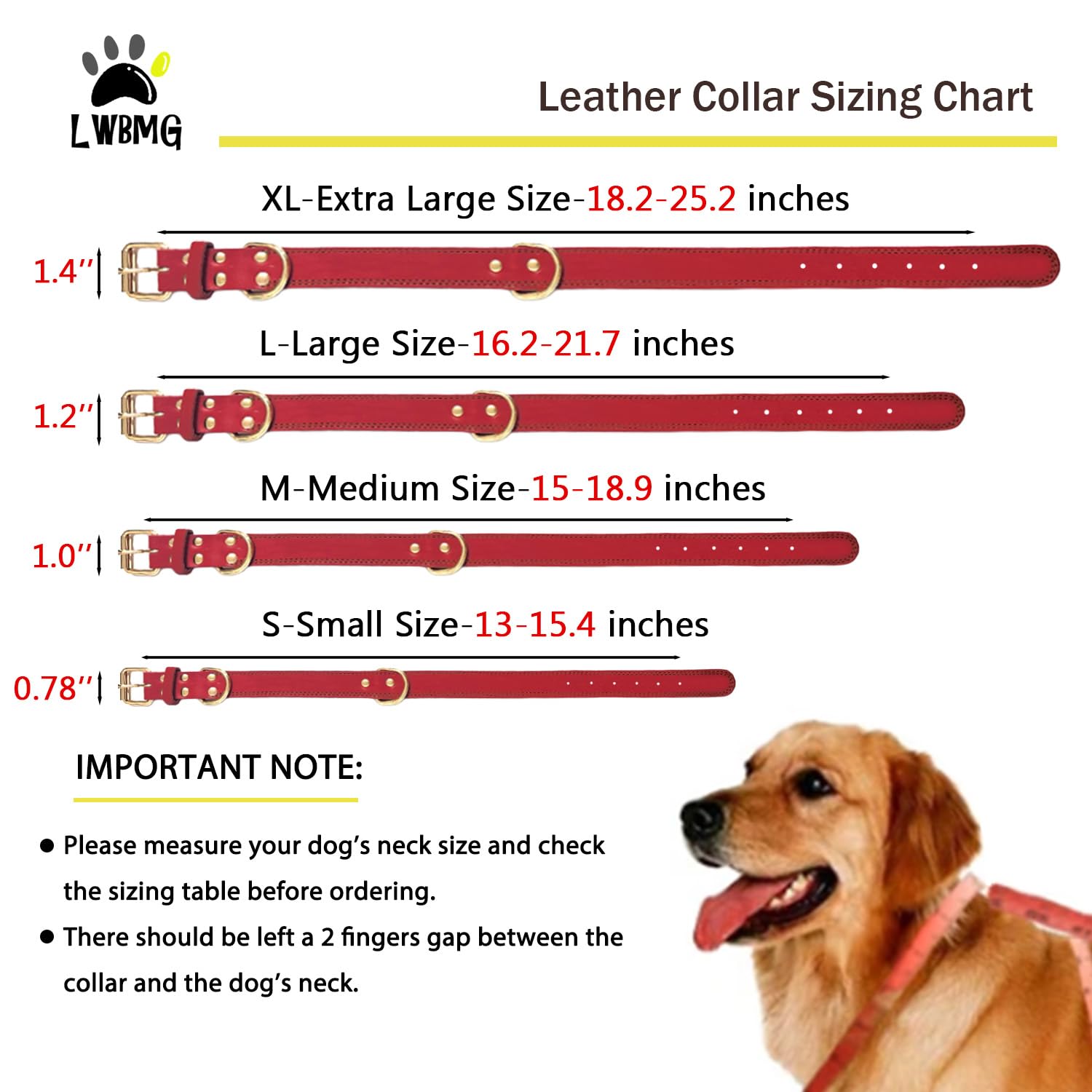 Lwbmg Leather Dog Collar,Heavy Duty Dog Collar,Soft And Strong Leather Adjustable Dog Collar For Medium Large Dogs Red Large