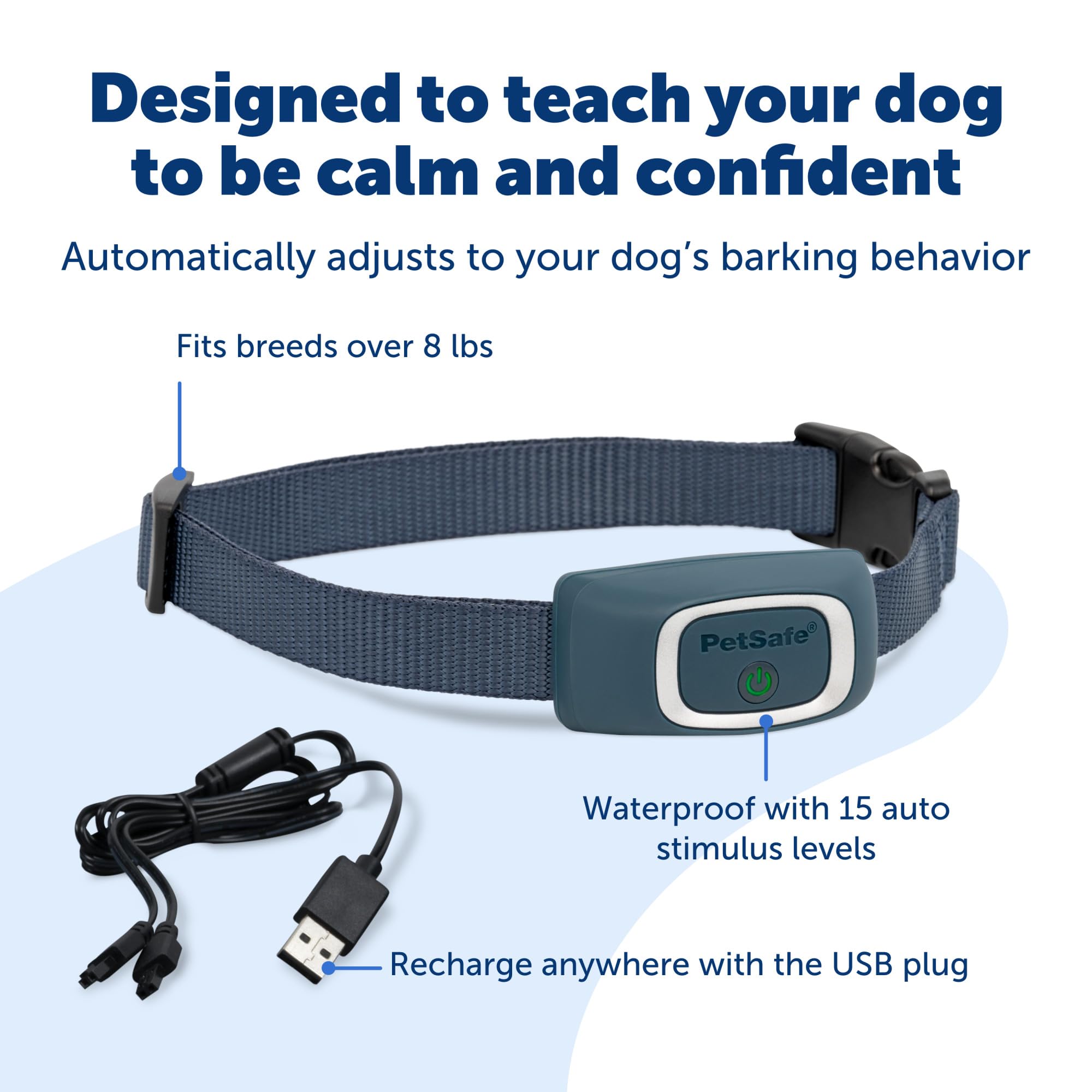 Petsafe Rechargeable Bark Collar, 15 Levels Of Automatically Adjusting Static Correction - Rechargeable, Waterproof - Reduces Barking And Whining - For Small, Medium, And Large Dogs Over 8 Lb